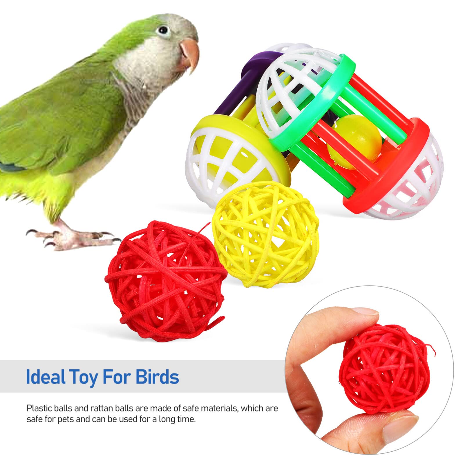 Popetpop Bird Ball Toy - 12Pcs Plastic Pet Toy For Parakeet, Parrot, Finch Foraging & Preening - Colorful Training Bell Balls