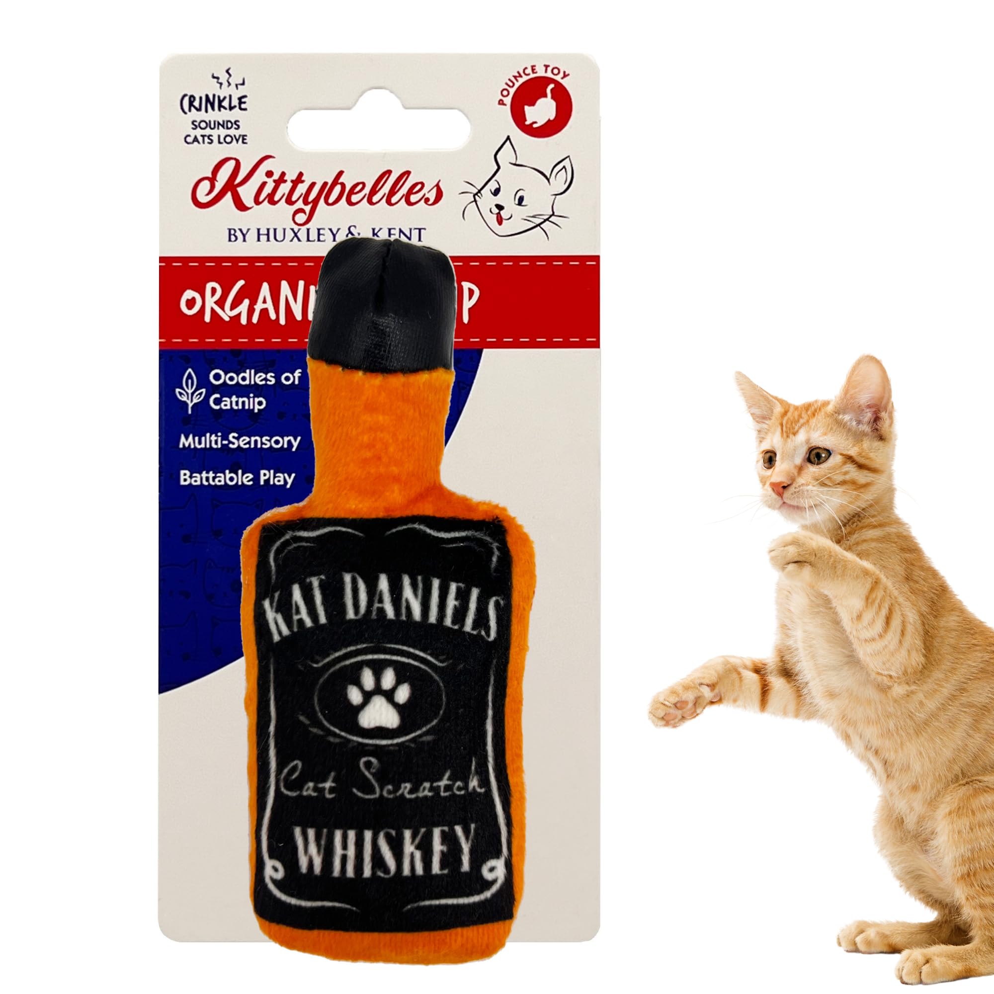 Huxley & Kent Plush Cat Toy - Kat Daniels Whiskey - Nappy Hour Strong Catnip Filled - Plush Interactive Kitten And Cat Toy With 