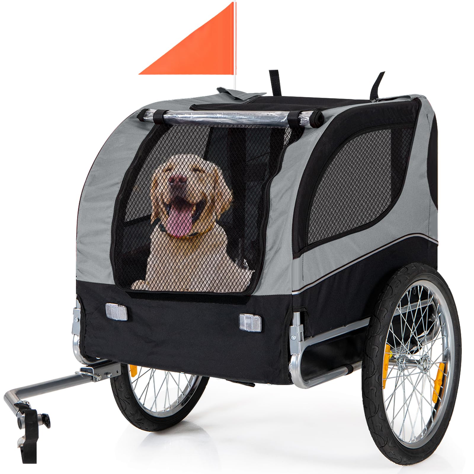 Large Dog Bike Trailer - Happaws Pet Trailer For Bicycle, Dog Carrier Pet Wagon Cargo Cycle Trailers W/ 3 Doors, Aluminum Wheels