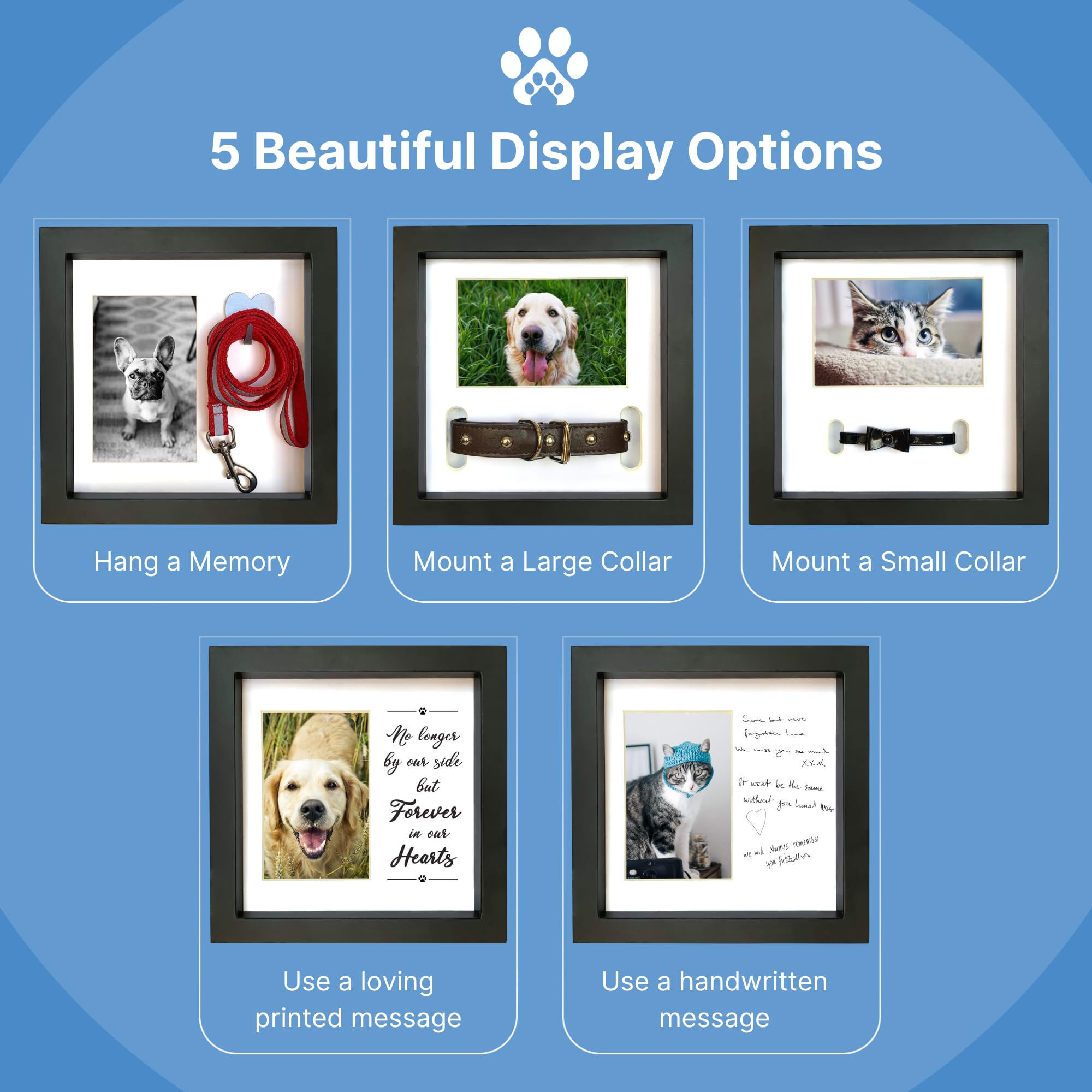 Pawceptive Dog Memorial Picture Frame With 5 Display Options- Dog Collar Memorial Frame Gift - Cat Or Dog Pet Loss Gift For A Grieving Friend - Pet Remembrance Gift And Sympathy Photo Keepsake