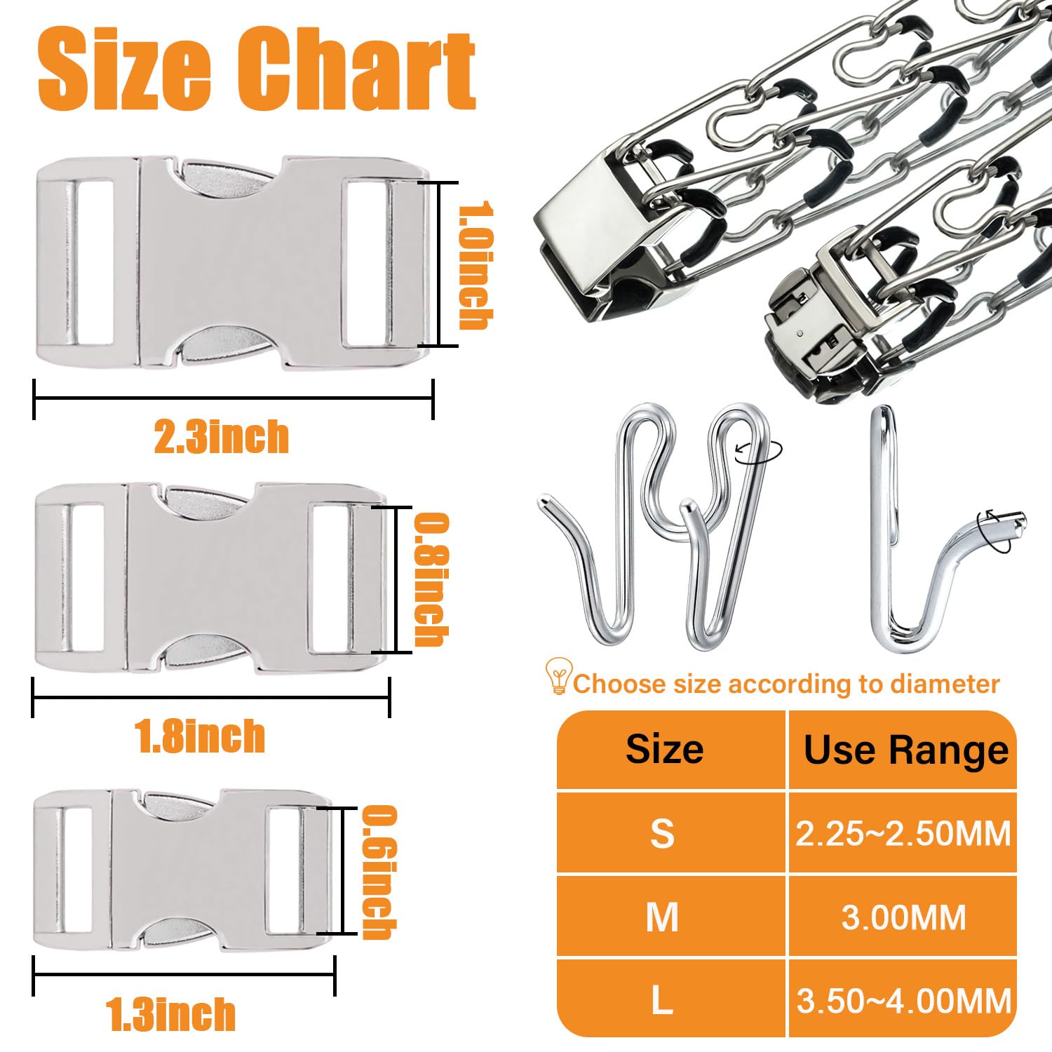 Lonlyeagle Dog Collar Buckle, Fastener Stainless Steel Buckle For Prong Dog Training Collar & Quick Release With Buckle For Medi