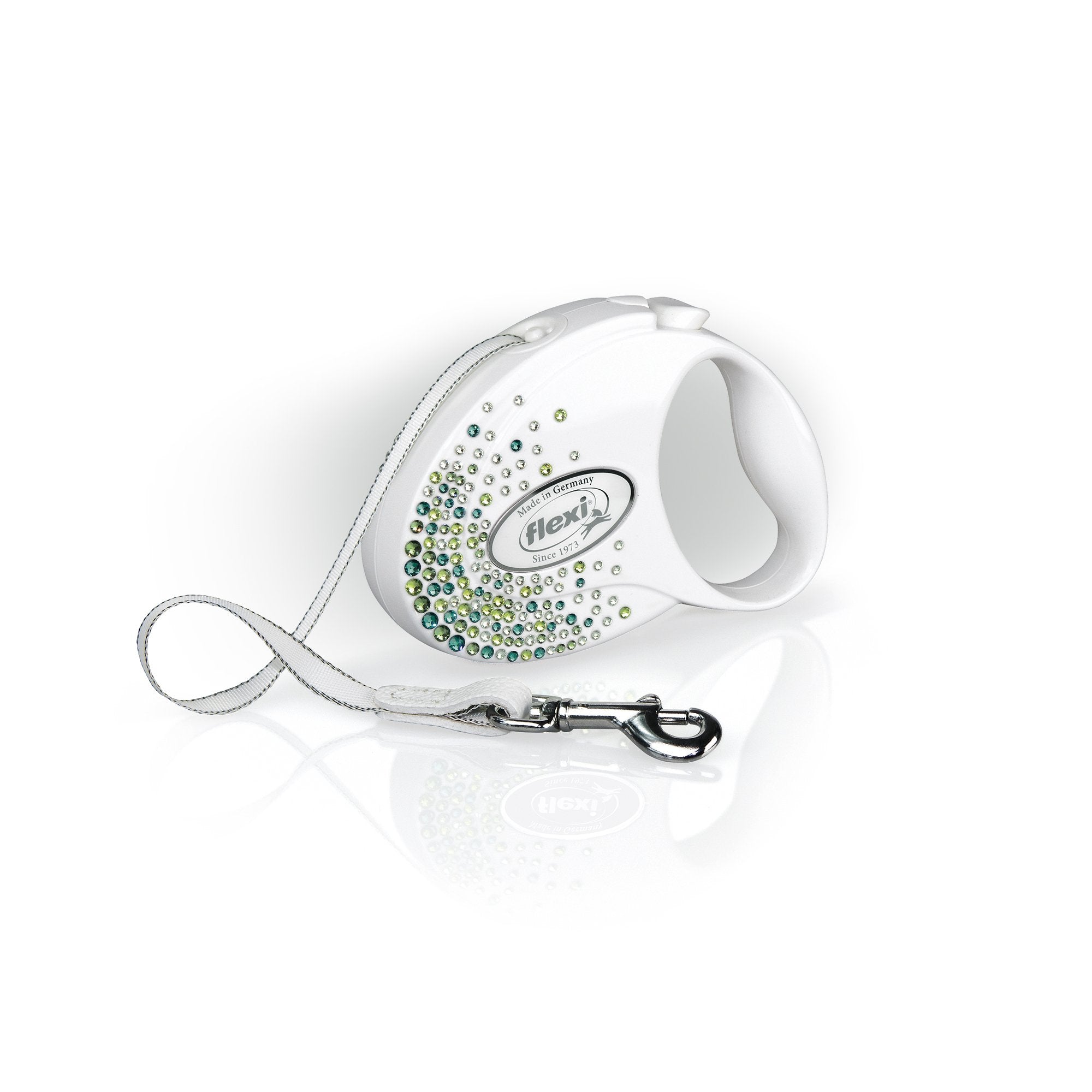 Flexi Glam Splash Leaf Tape Pearl White Small 3M Retractable Dog Leash/Lead For Dogs Up To 12Kgs/26Lbs