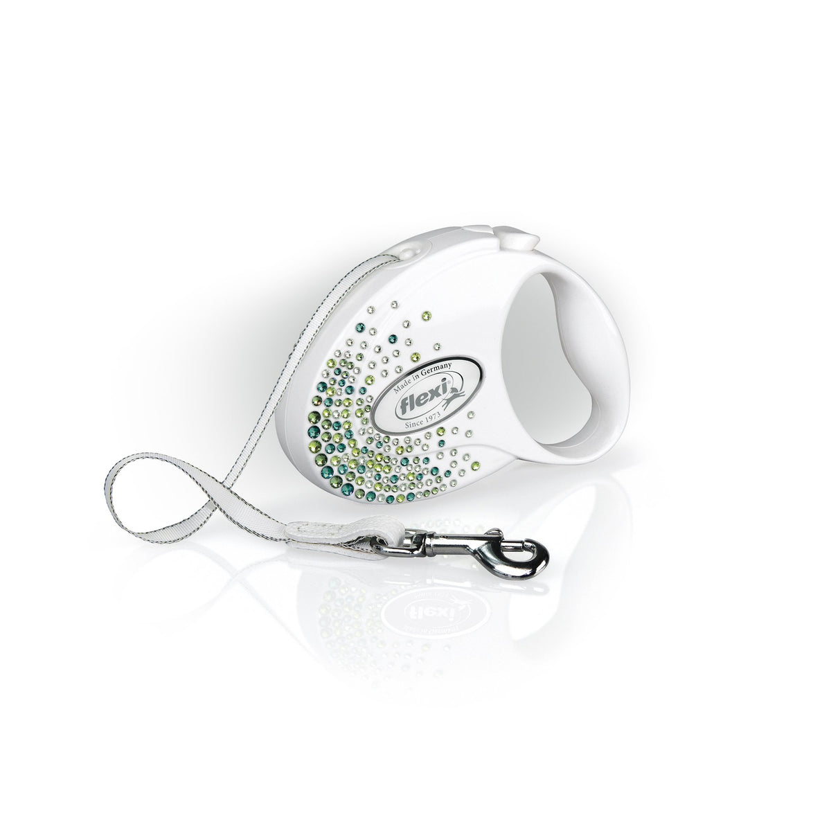 Flexi Glam Splash Leaf Tape Pearl White Small 3M Retractable Dog Leash/Lead For Dogs Up To 12Kgs/26Lbs