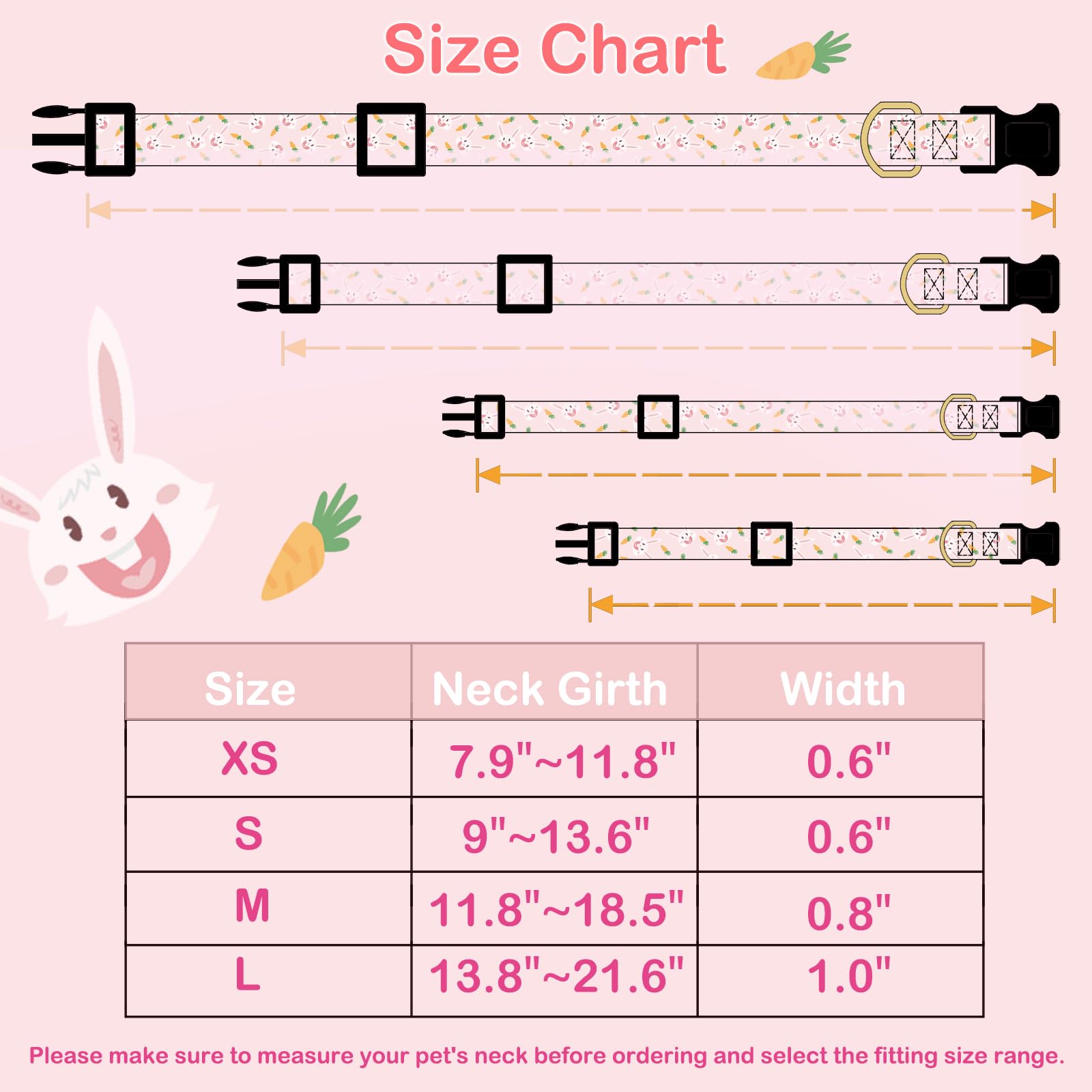 Faygarsle Cute Easter Collar For Small Medium Large Dogs Girl Boy Female Male Dog Pink Cotton With Adorable Rabbit Print Easter Puppy Collar With Easter Egg Charm Xl