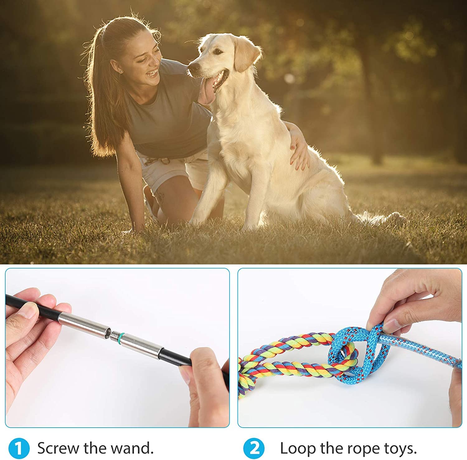 Dibbatu Flirt Pole For Dogs Interactive Dog Toys For Large Medium Small Dogs Chase And Tug Of War, Dog Teaser Wand With Lure Che