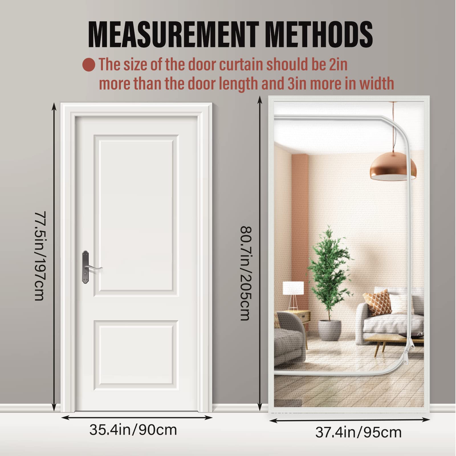 Cat Screen Door Reinforced Pet Proof Screen Door Zipper Curtain To Keep Dogs And Cats Out Stop Cats Running Out Screen Door With Zipper For Living Room, Bedroom, Patio Doors Fits Door Size 38''X 80''