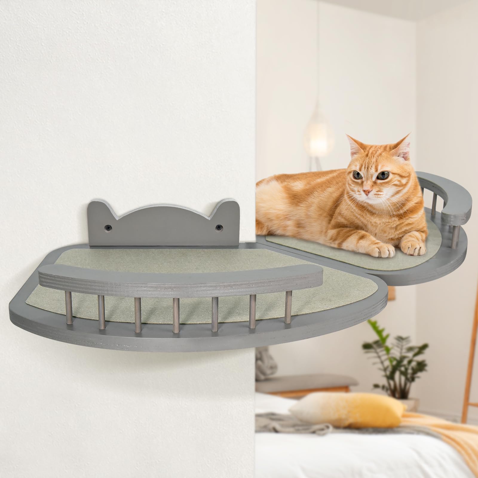 Y&Me Ym Cat Wall Shelves, Cat Shelves And Perches For Wall, Wood Cat Wall Furniture With 3 Cat Wall Steps Cat Scratch Post, Indo