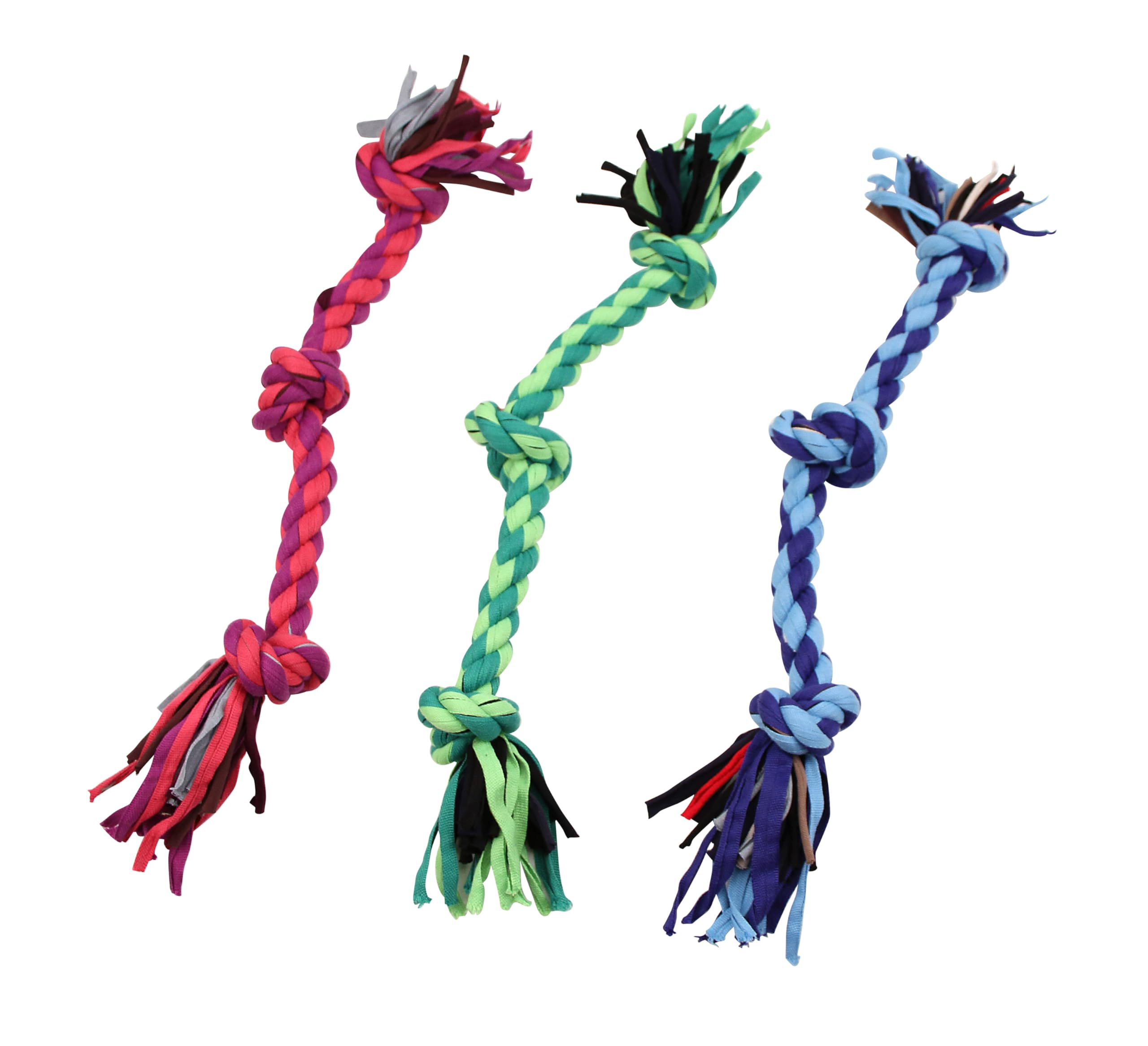 Mammoth 20-Inch Cloth 3-Knot Rope Tug, Medium, Assorted Colors