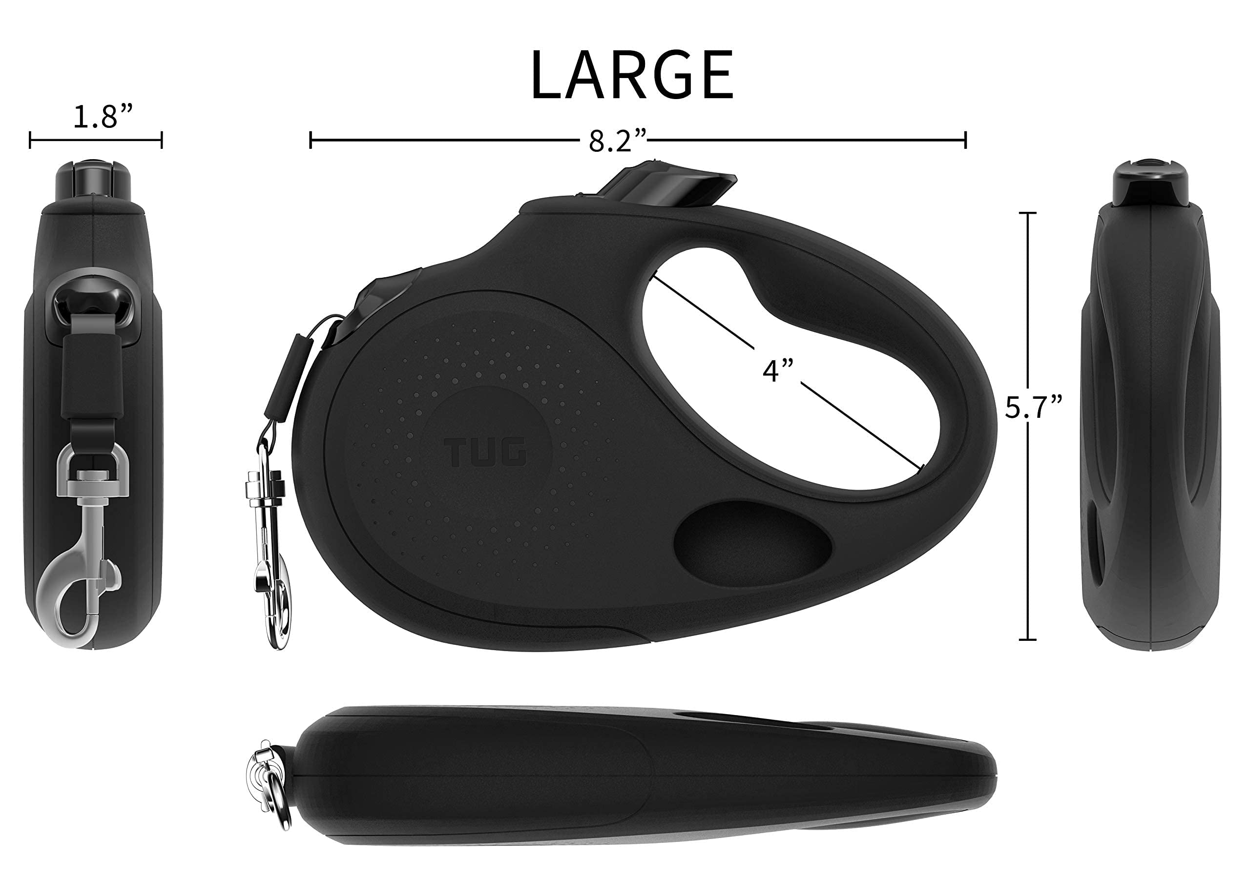 Tug Oval 360?Tangle-Free Retractable Dog Leash With Integrated Waste Bag Dispenser (Large, Black)