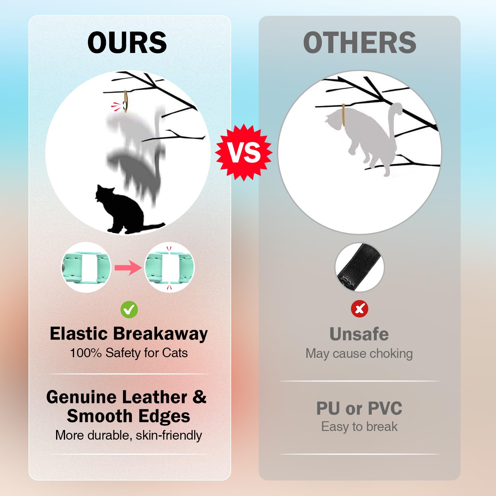 Dillybud Leather Cat Collars For Boy Girl Cats With Bell And Safety Elastic Belt, Personalized Rivets Stud Adjustable Safe Buckl