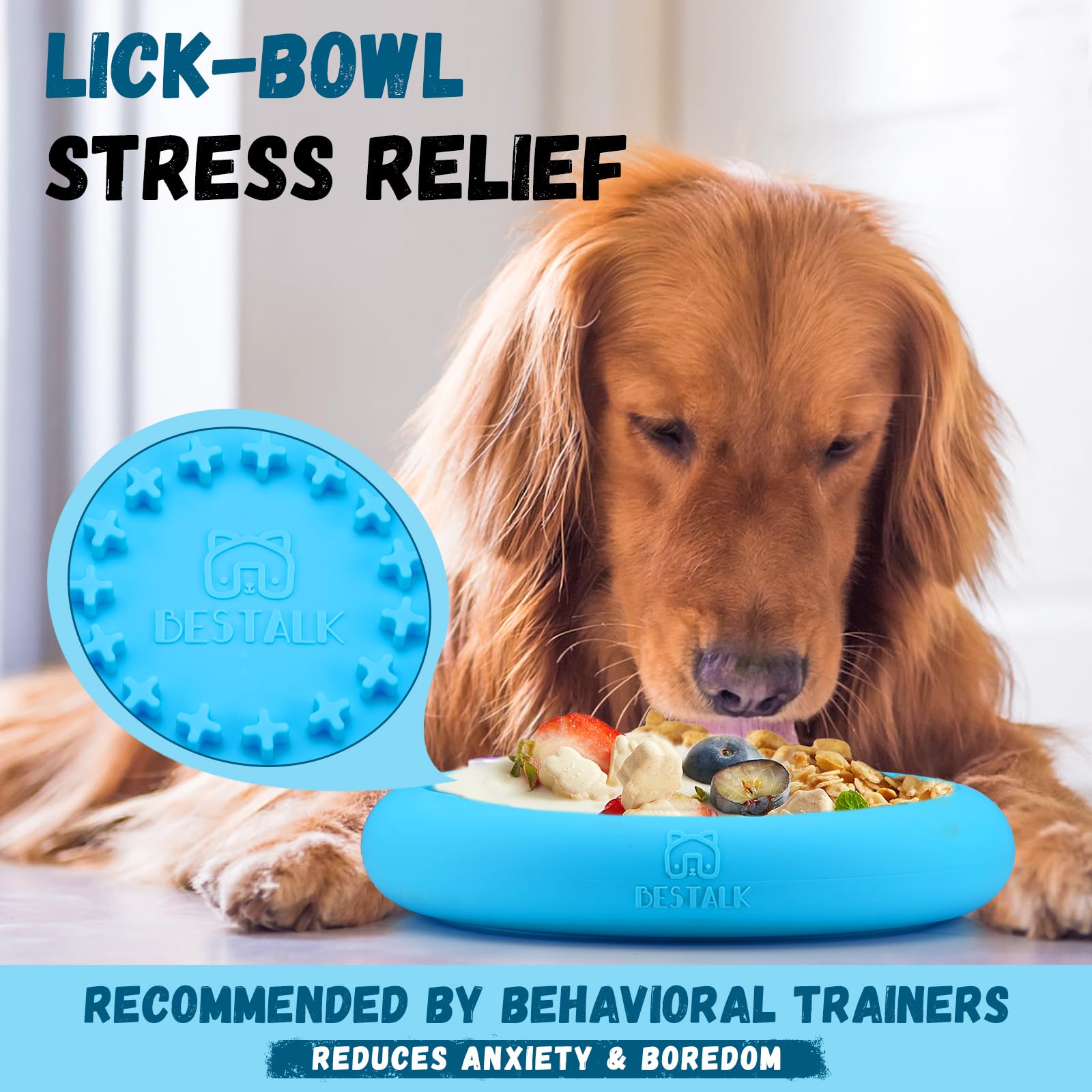 Dog Lick Bowl, Bestalk Anxiety Relief Slow Feeder Dog Lick Mat Treat Dispenser, Non-Slip Dogs Licking Bowl Enrichment Toys, BPA