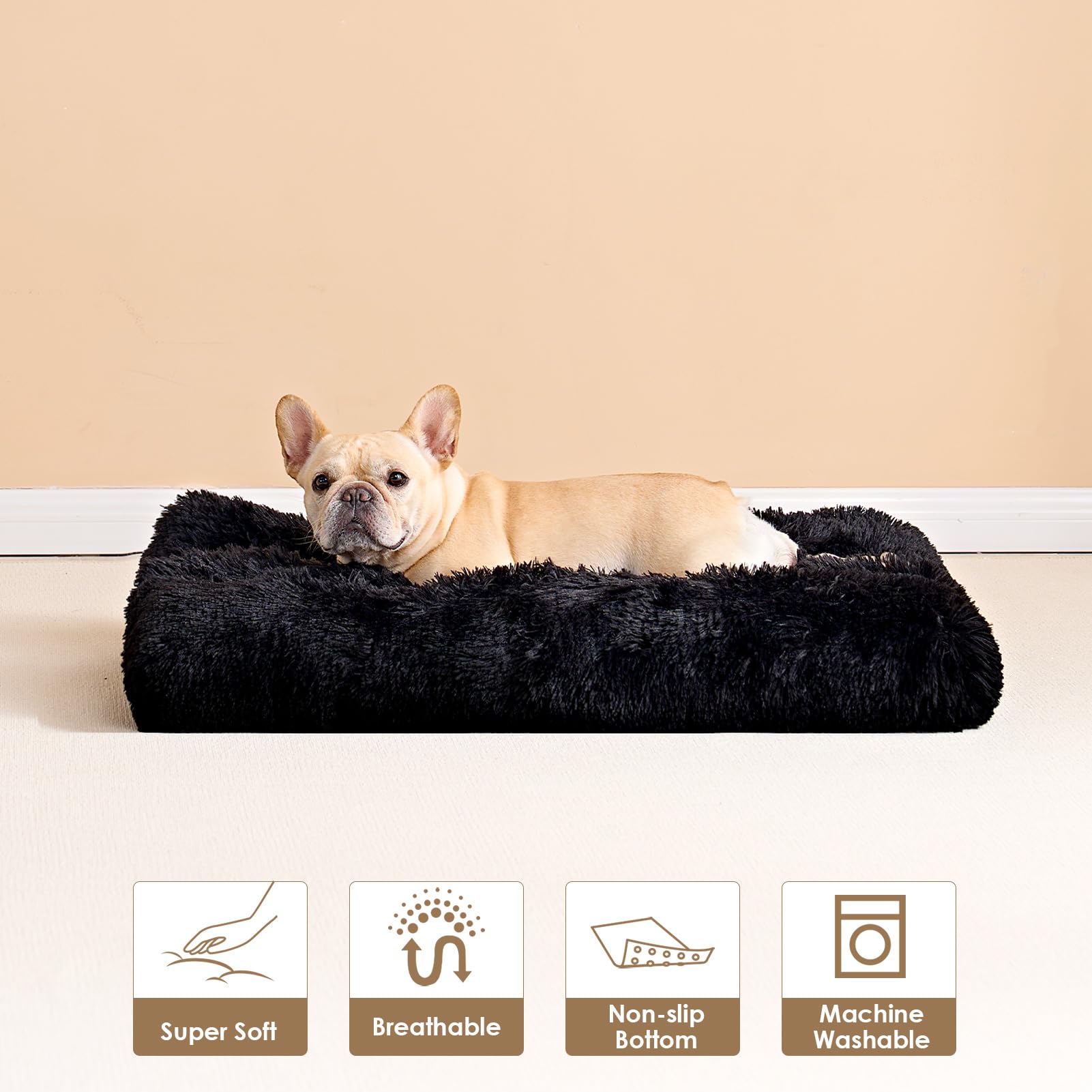 Eheyciga Fluffy Dog Crate Bed For Small Dogs, Plush Faux Fur Dog Crate Pad, Calming Anti Anxiety Small Dog Bed For Crate, Washable Soft Warm Dog Crate Mat With Non-Slip Bottom, Black