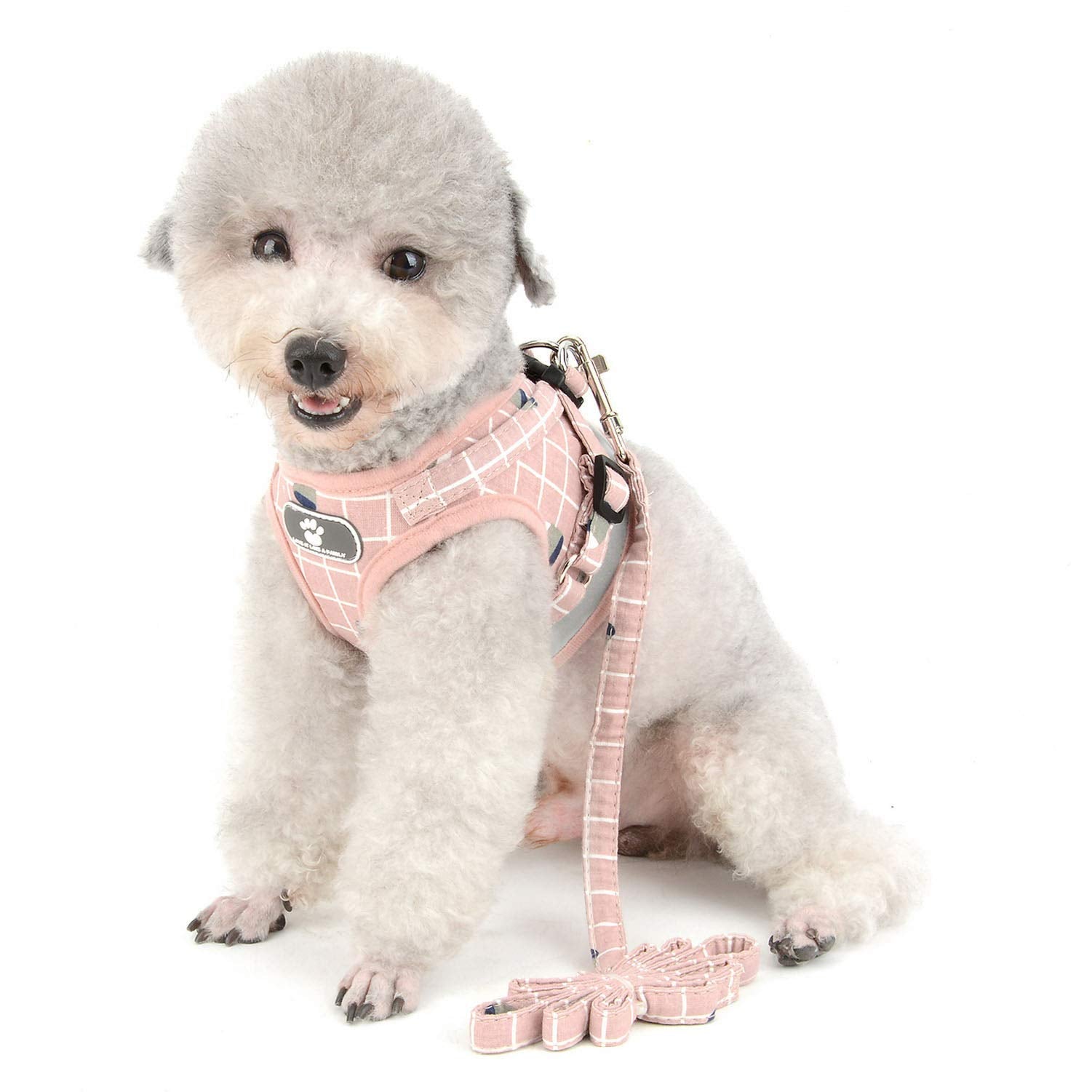 Zunea No Pull Small Dog Harness And Leash Set Adjustable Reflective Step-In Chihuahua Vest Harnesses Mesh Padded Plaid Escape Proof Walking Puppy Jacket For Boy Girl Pet Dogs Cats Pink L