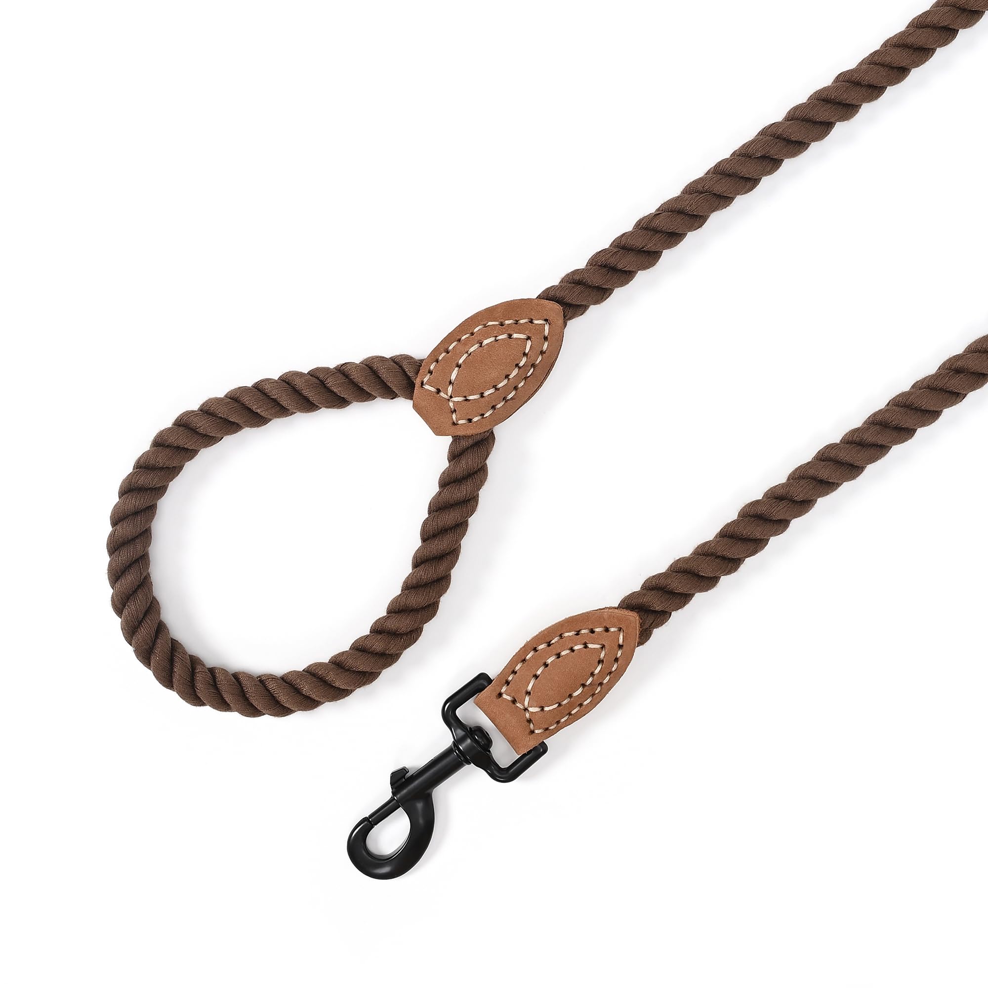 Mile High Life Dog Leash, Braided Cotton Rope Leashes With Leather Tip - Heavy Duty Metal Clasp, 6Ft, 1/2' Thick - Wedding, Wal