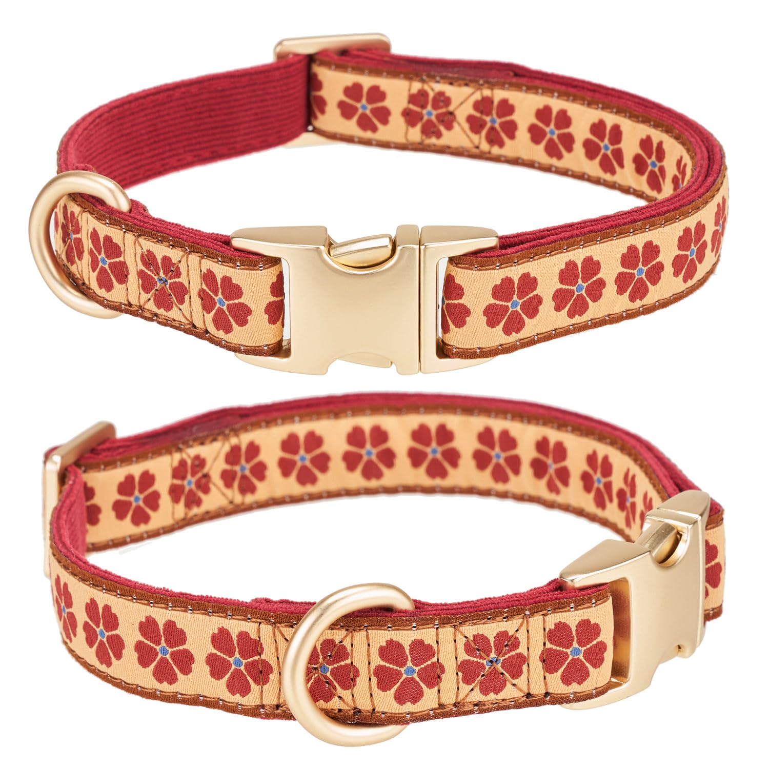 YUDOTE Woven Dog Collar with Metal Buckle Adjustable Jacquard Retro Dog Collars for Small Medium Large Dogs(Brick Red,L)