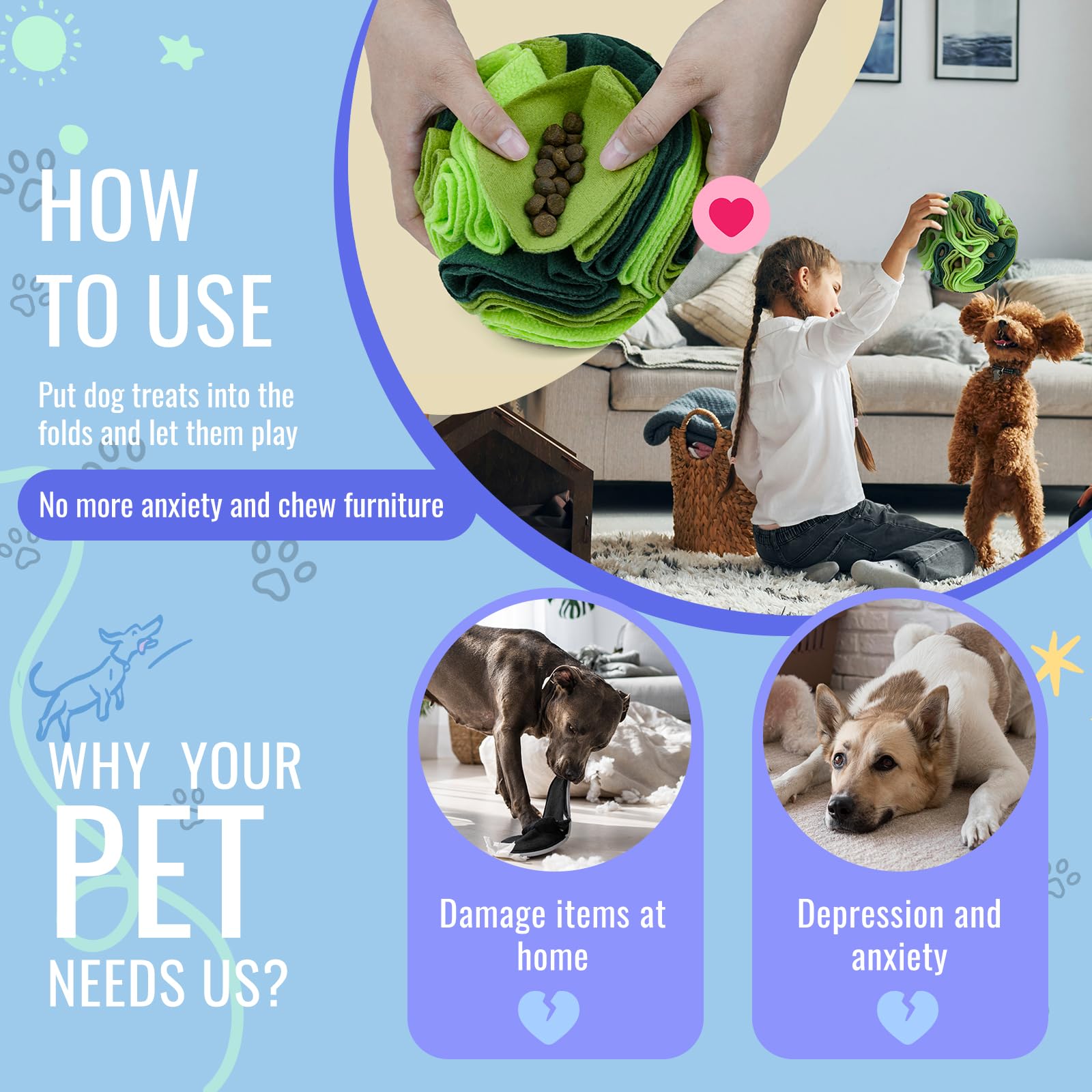 Larimuer Pet Snuffle Ball - Puzzle Sniffing Interactive Toy For Blind Dogs Training, Stress Relief, Enrichment - Treat Ball, Mac