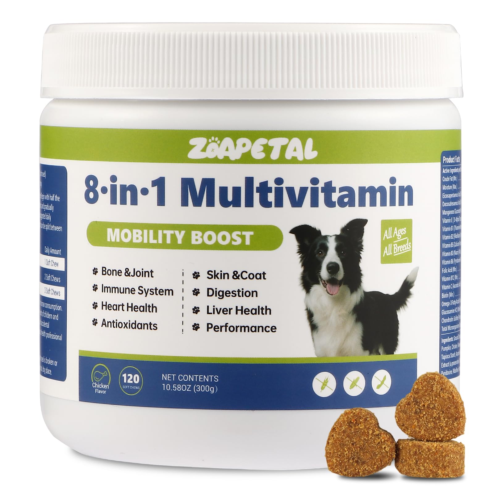 Dog Multivitamin Soft Chews - Glucosamine, Chondroitin, Probiotics & Omega-3 for Joint, Skin & Coat, Heart, Digestive & Immune S