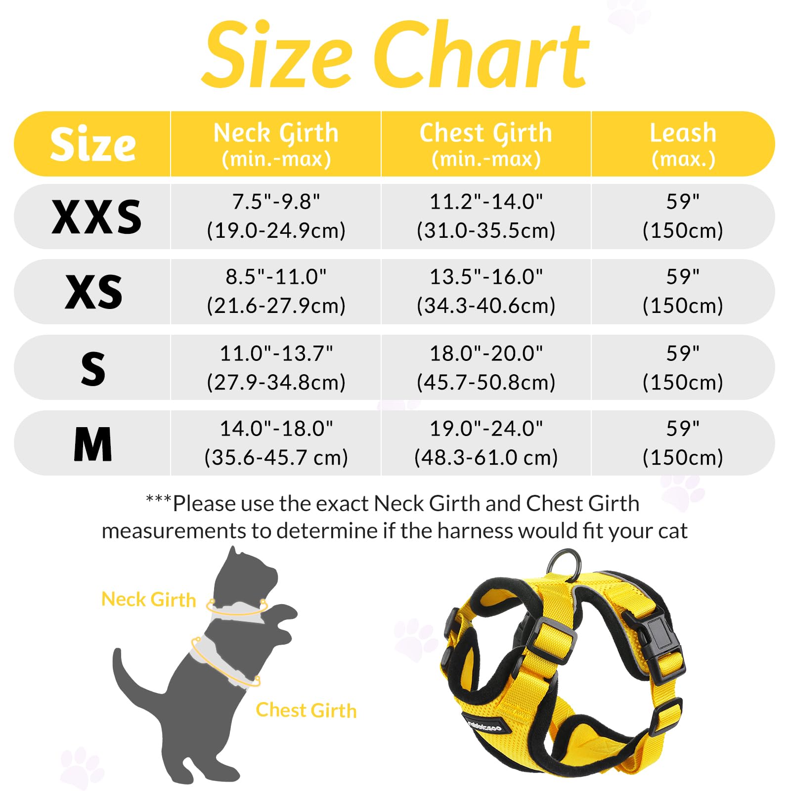 Rabbitgoo Cat Harness And Leash For Walking, Escape Proof Soft Adjustable Vest Harnesses For Cats, Easy Control Breathable Reflective Strips Jacket, Yellow, S