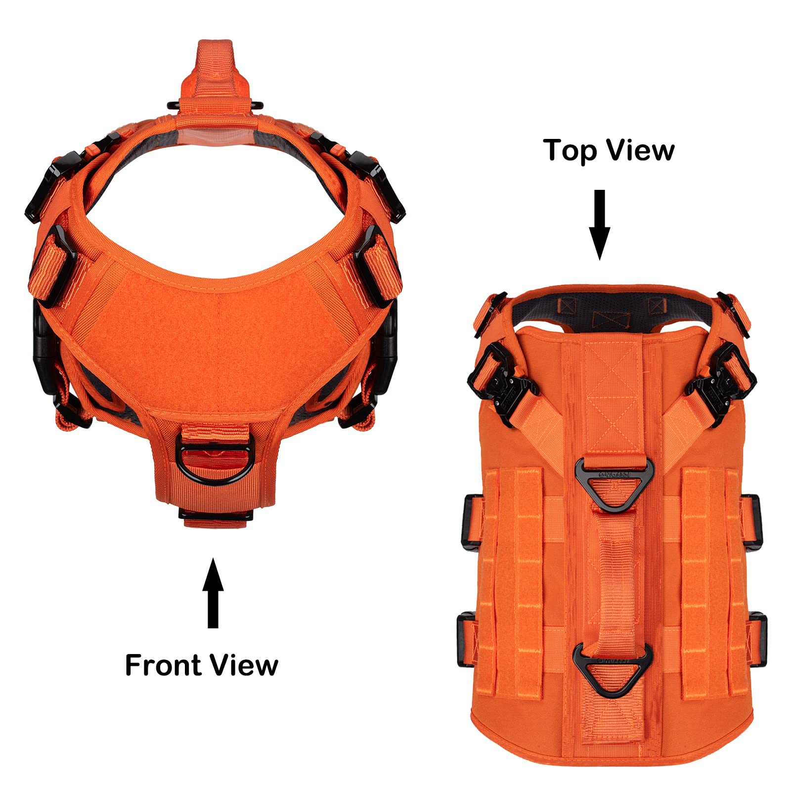 Icefang Tactical Dog Operation Harness With 6X Buckle,Dog Molle Vest With Handle,3/4 Body, Hook And Loop Panel For Id Patch,No Pulling Front Clip (Xl (Neck 19'-29'; Chest 31'-40'), Safety Orange)