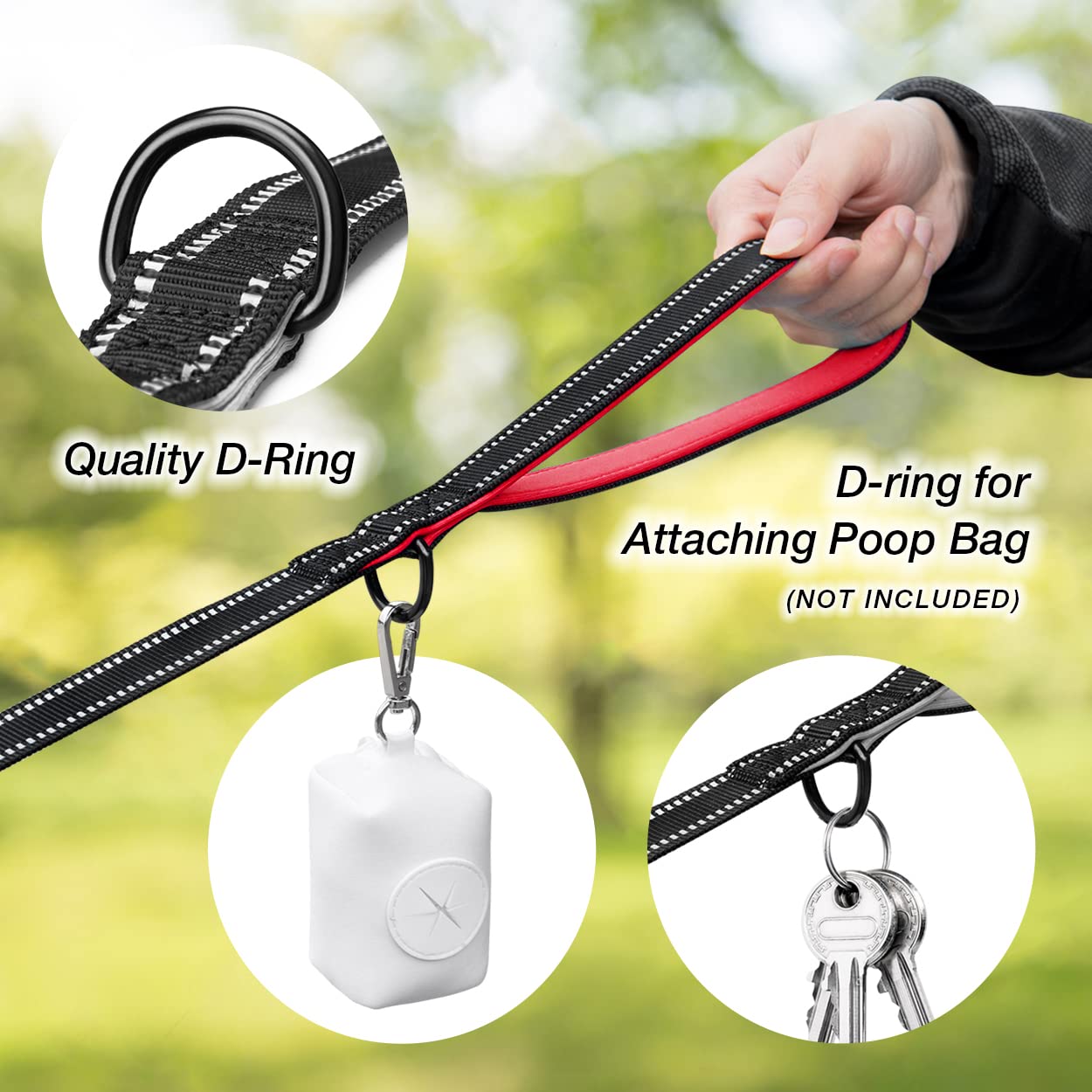 Phoepet 5 Feet Heavy Duty Dog Leash - Reflective - Soft Padded Handle Traffic Grip For Extra Control (L,Red)