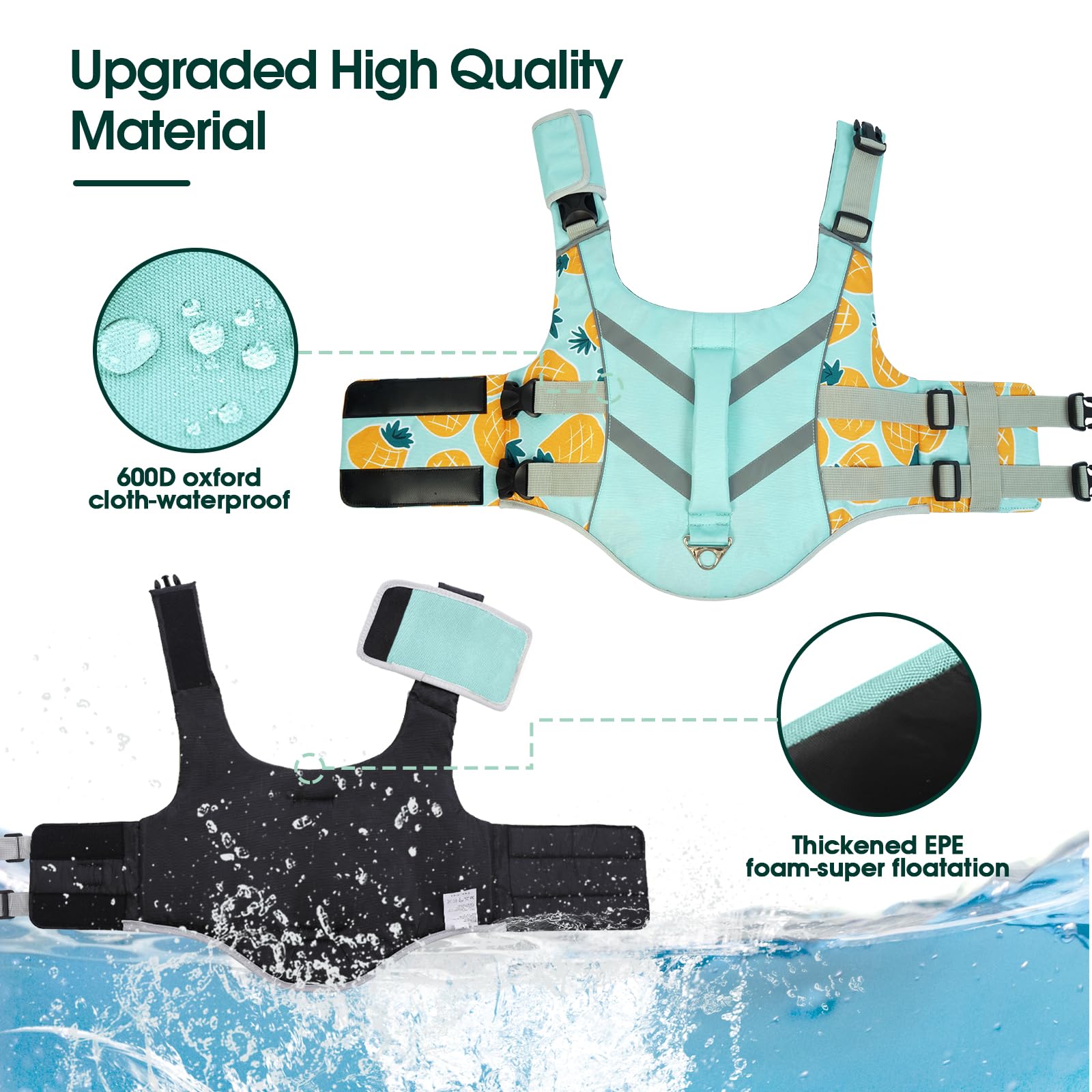 Kuoser Dog Life Jacket Xl, Large Dog Life Vests For Swimming Boating, Reflective Dog Water Vest With High Flotation, Dog Swim Ve