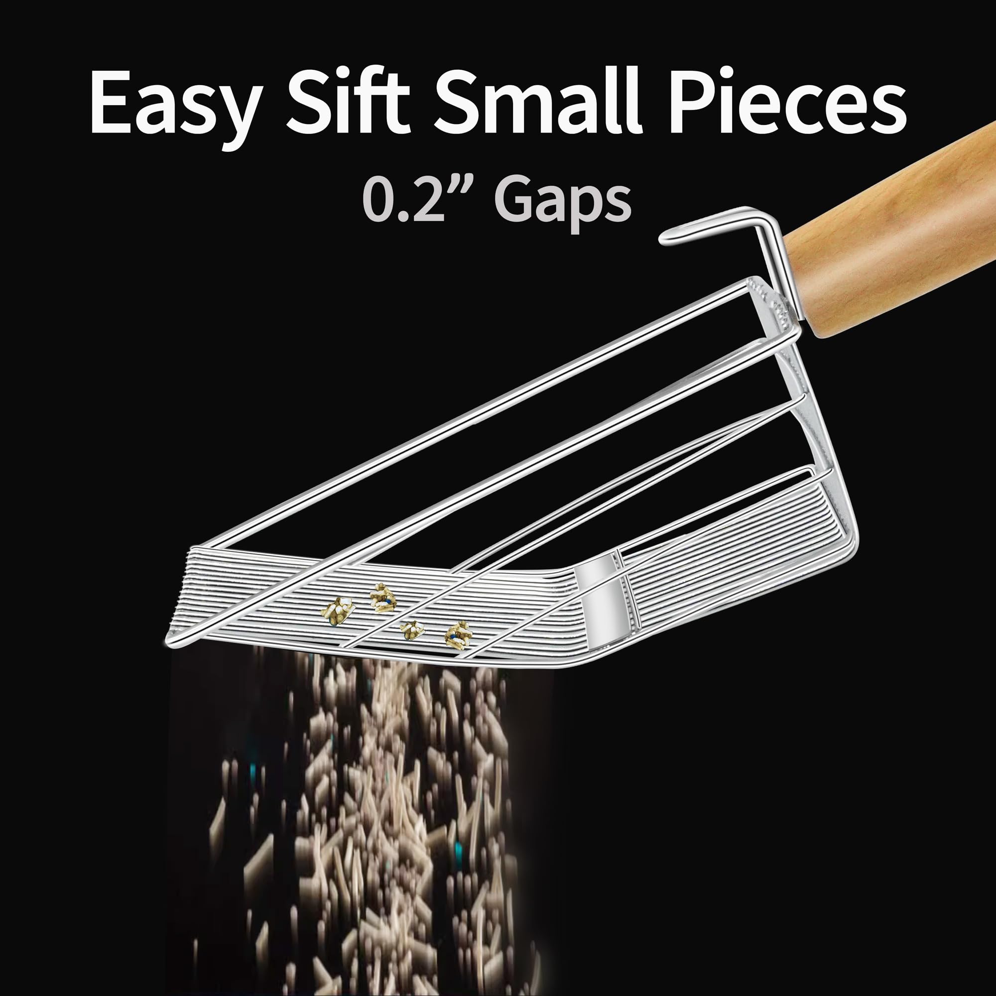Ufecodo Fast Sifting Cat Litter Scoop With Holder Stand, 2 Widths Of Slots Stainless Steel Poop Scooper With Ergonomic Wood Hand