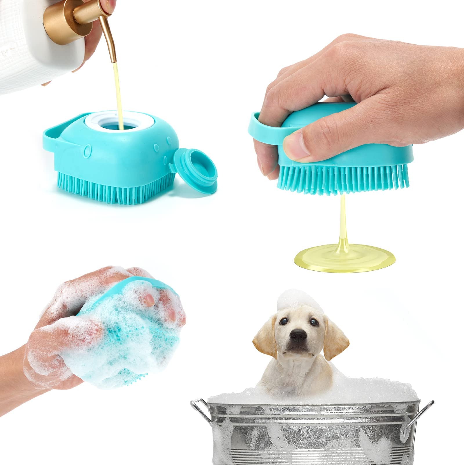 6Pcs Silicone Pet Grooming Set: Bath Massage Dispenser Brush, Finger Toothbrush, Nail Clippers And File For Dogs And Cats