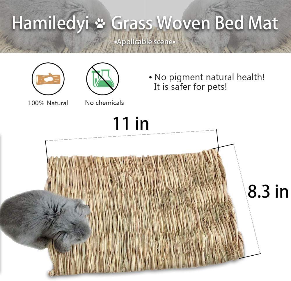 Hamiledyi 10 Pcs Rabbit Grass Mat, Bunny Natural Straw Woven Bed,Small Animal Cages Hay Mat Sleeping Chewing,Nesting And Toys For Guinea Pig Chinchilla Squirrel Hamster Cat Dog