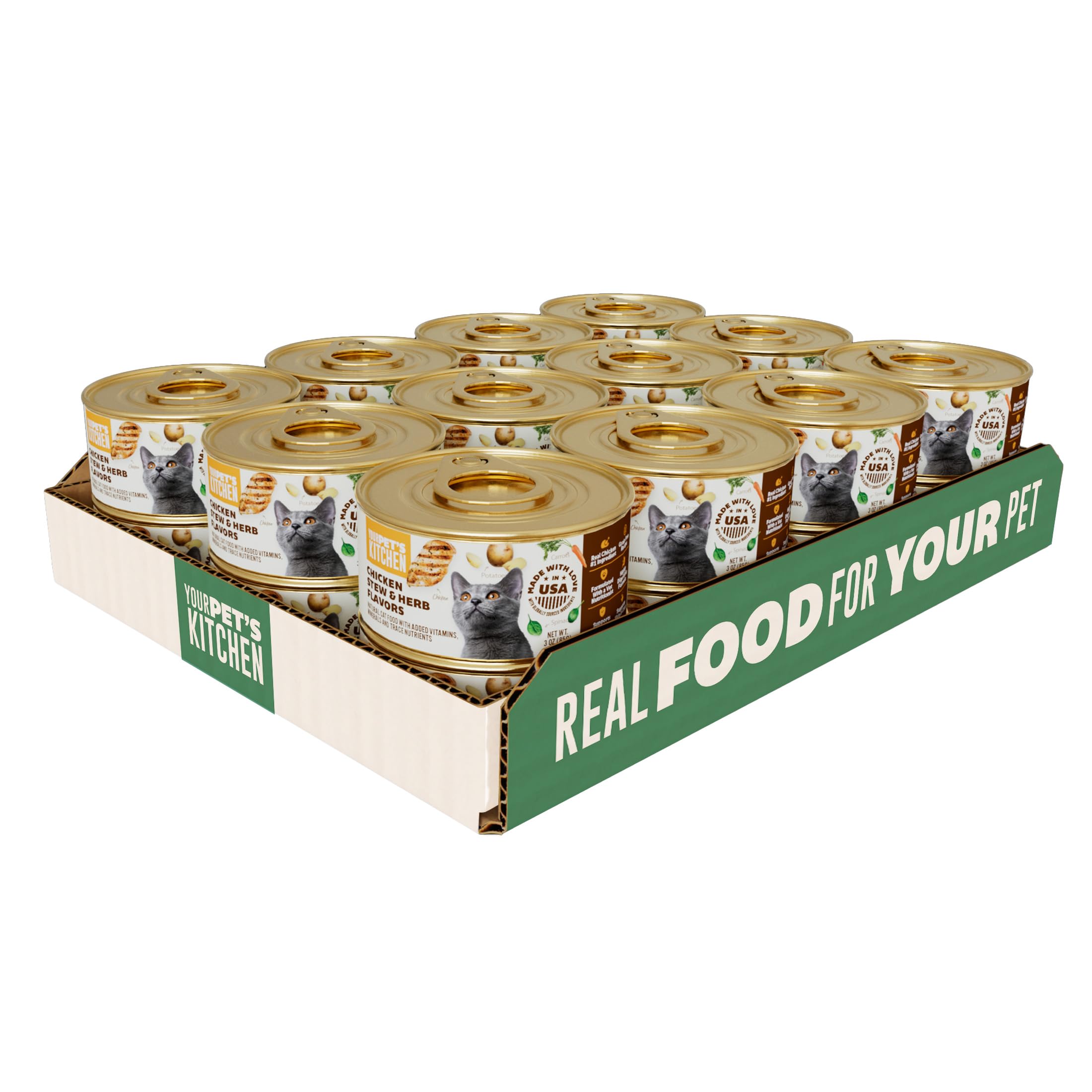 Your Pets Kitchen Canned Wet Cat Food, Chicken Stew & Herb Flavors - 3 oz Cans (Pack of 24), Made in The USA with Real Chicken
