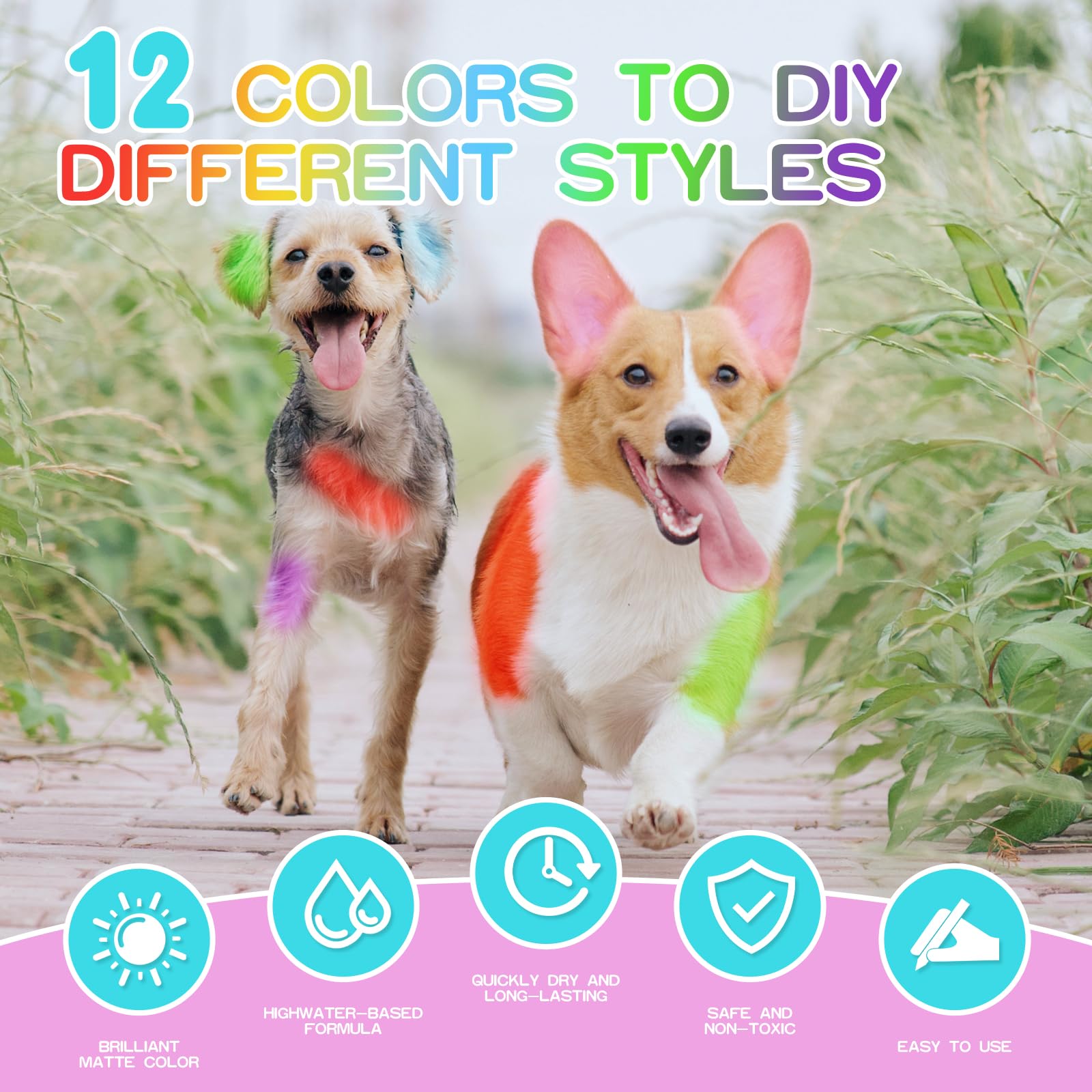 12 Pack Dog Hair Color Dye Temporary Non-Toxic Vibrant Colors Washable Pet Safe Paint For Dog Cat Animals