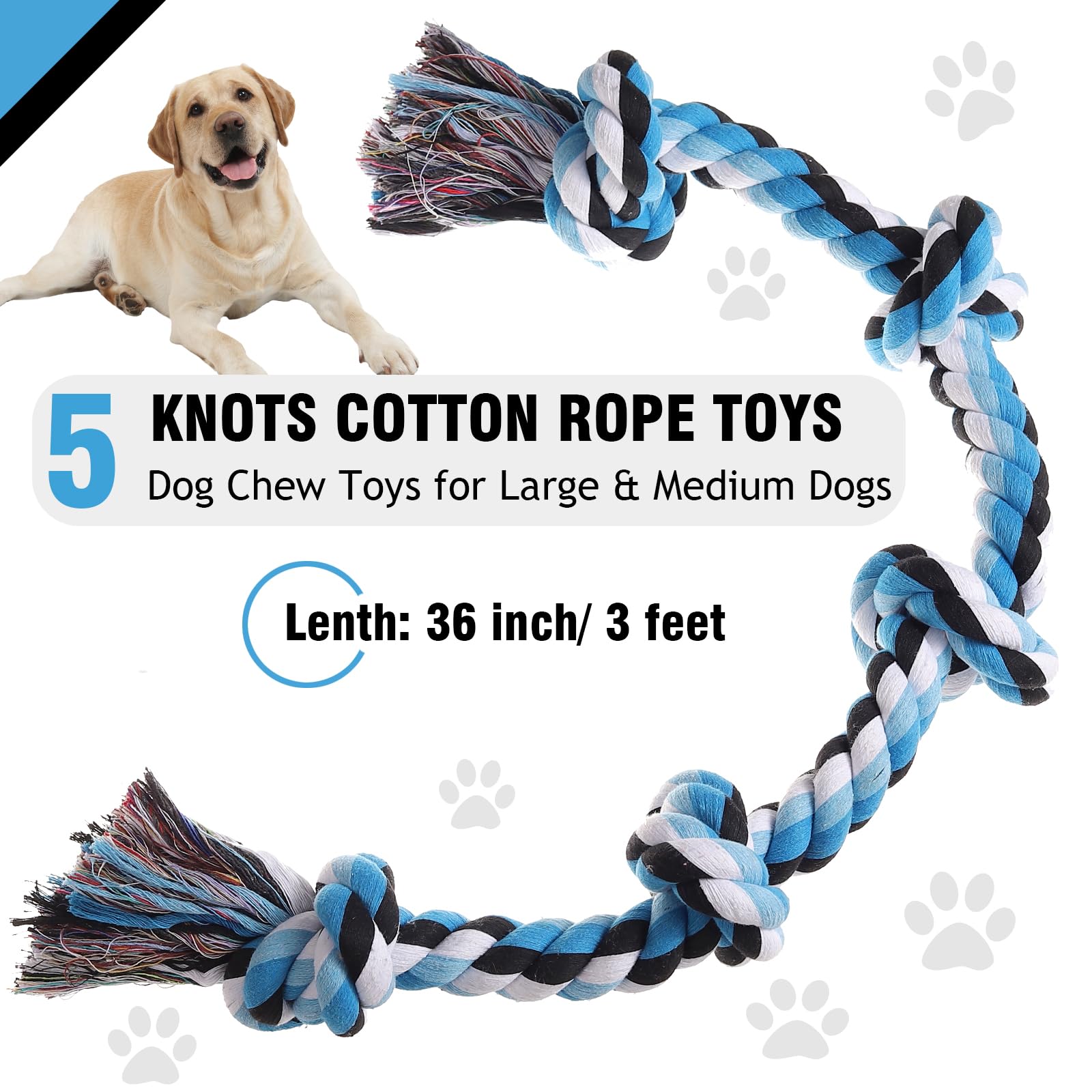 Xigou Dog Rope Toys For Large Dogs Aggressive Chewers, Dog Chew Toys For Large Breed Indestructible, Heavy Duty Tough 3 Feet 5 K