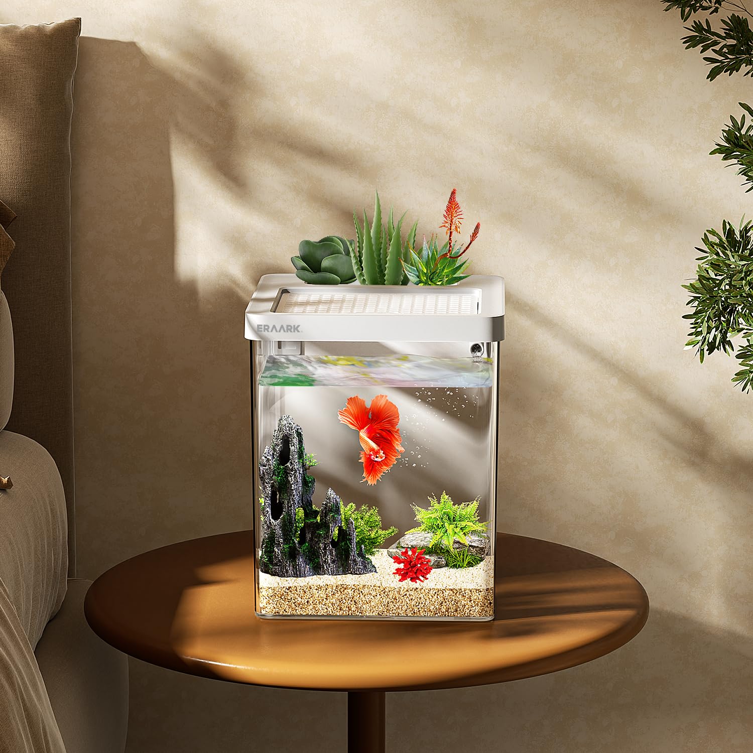 Eraark Smart Betta Fish Tank 1.5 Gallon Aquarium Kit Self Cleaning, Filter Led Light, Water Pump