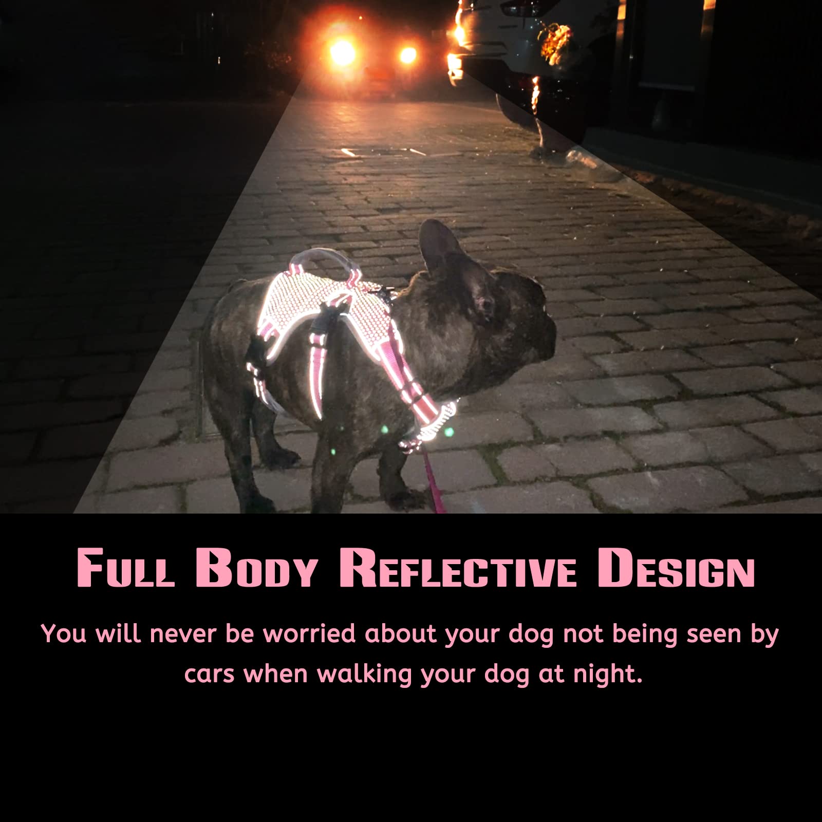 No Escape Dog Harness, Escape Proof Harness, Fully Reflective Harness With Padded Handle, Breathable,Durable, Adjustable Vest For Medium Dogs Walking, Training, And Running Gear Pink (Medium)