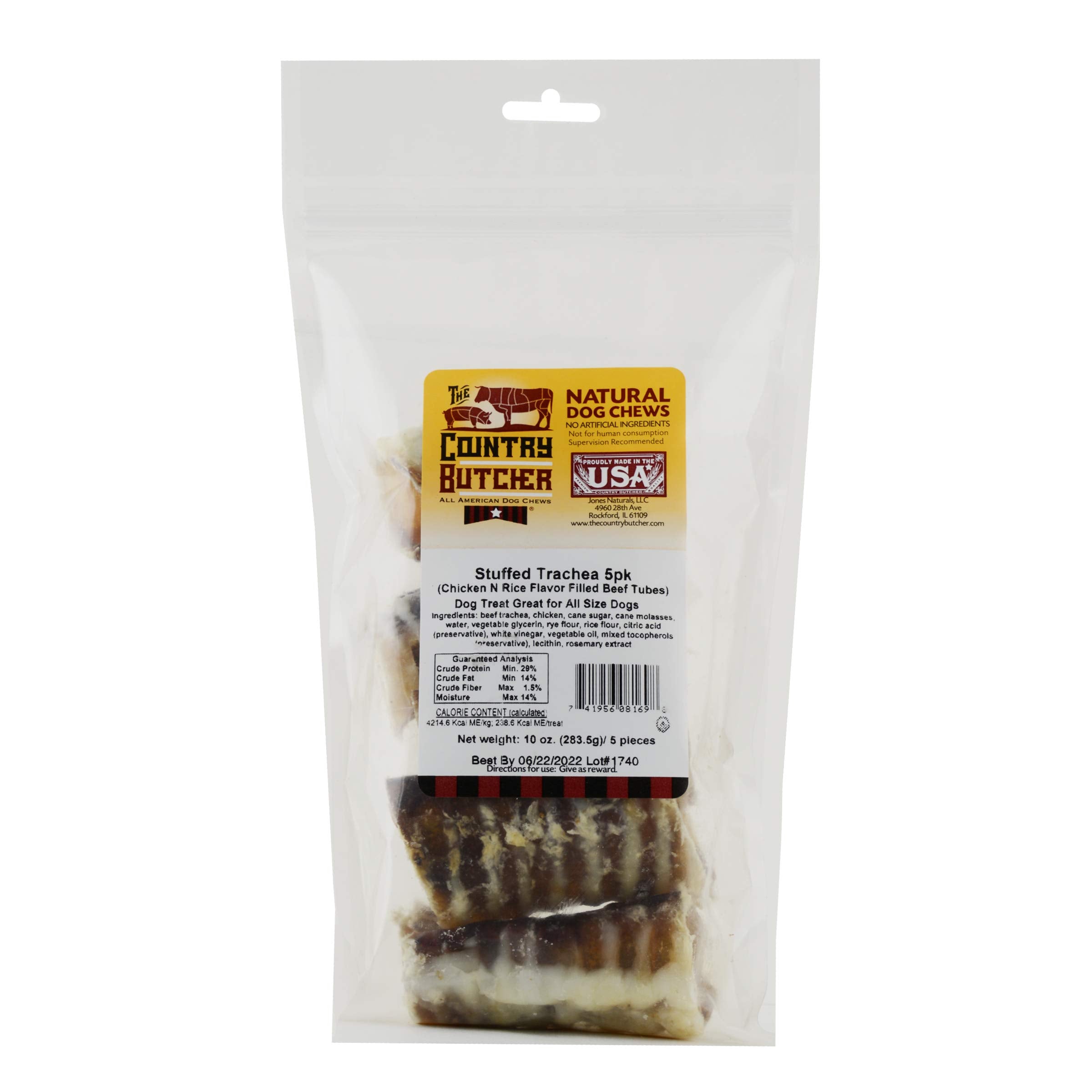 THE COUNTRY BUTCHER Filled Beef Trachea Dog Treats, Glucosamine and Chondroitin for Joint Health, Natural, Tough, Stuffed Chew T