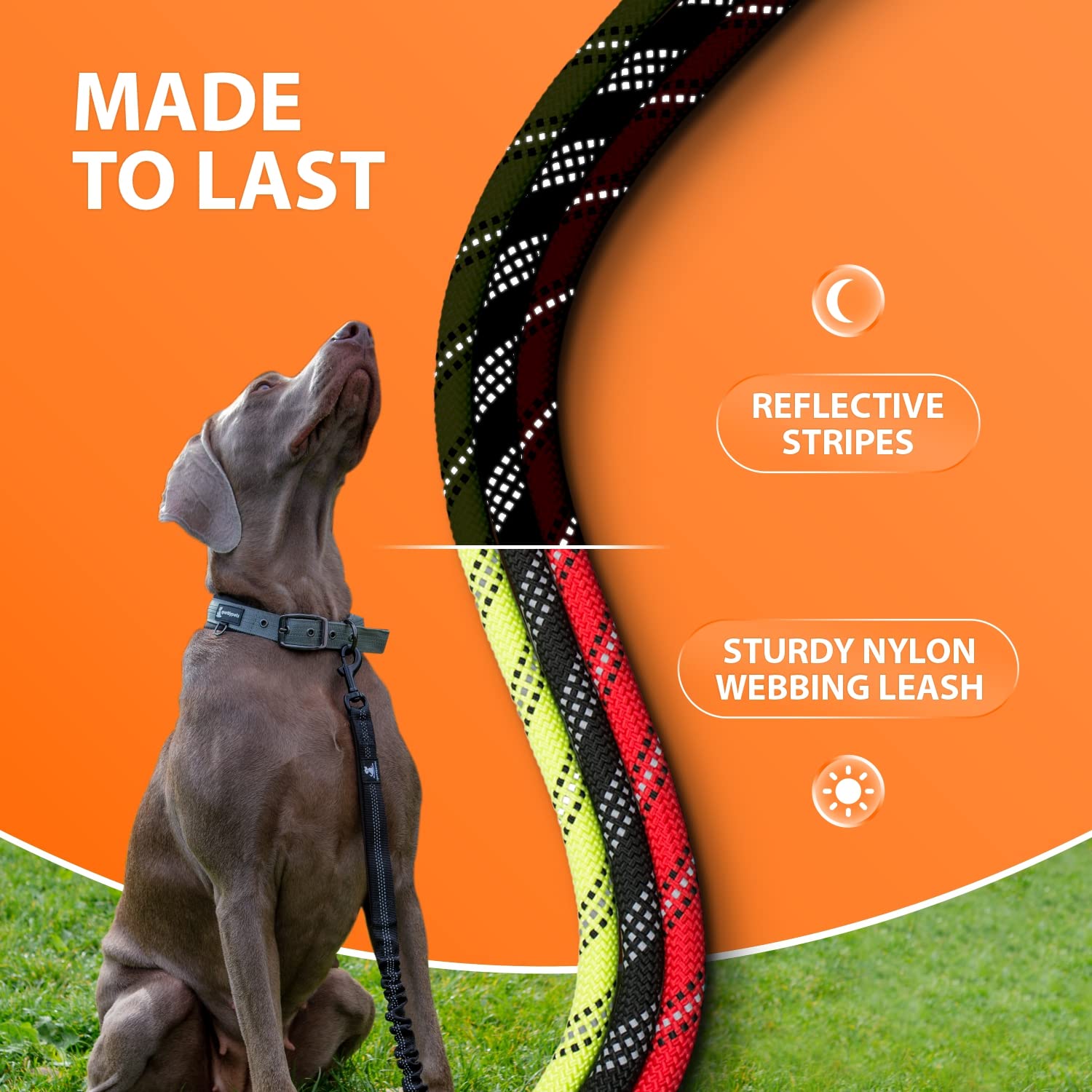 Heavy Duty Rope Bungee Leash For Large And Medium Dogs With Anti-Pull For Shock Absorption - No Slip Reflective Leash For Outside (Black, Bungee Leash- 5.5 Ft)