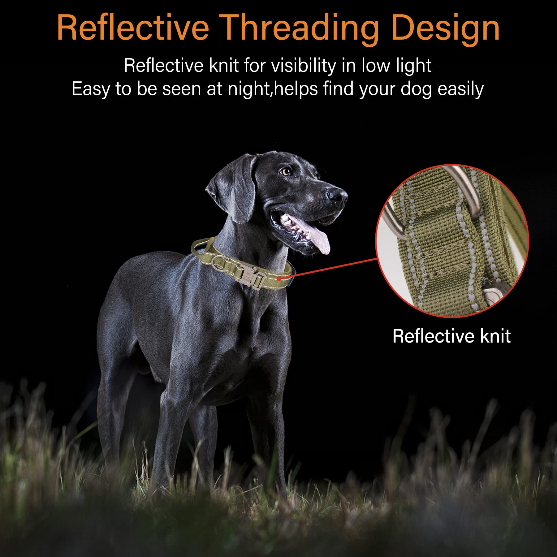 Kcucop Tactical Dog Collar, Heavy Duty Dog Collar With Handle And Metal Buckle, Military Thick Dog Collars For Medium And Large