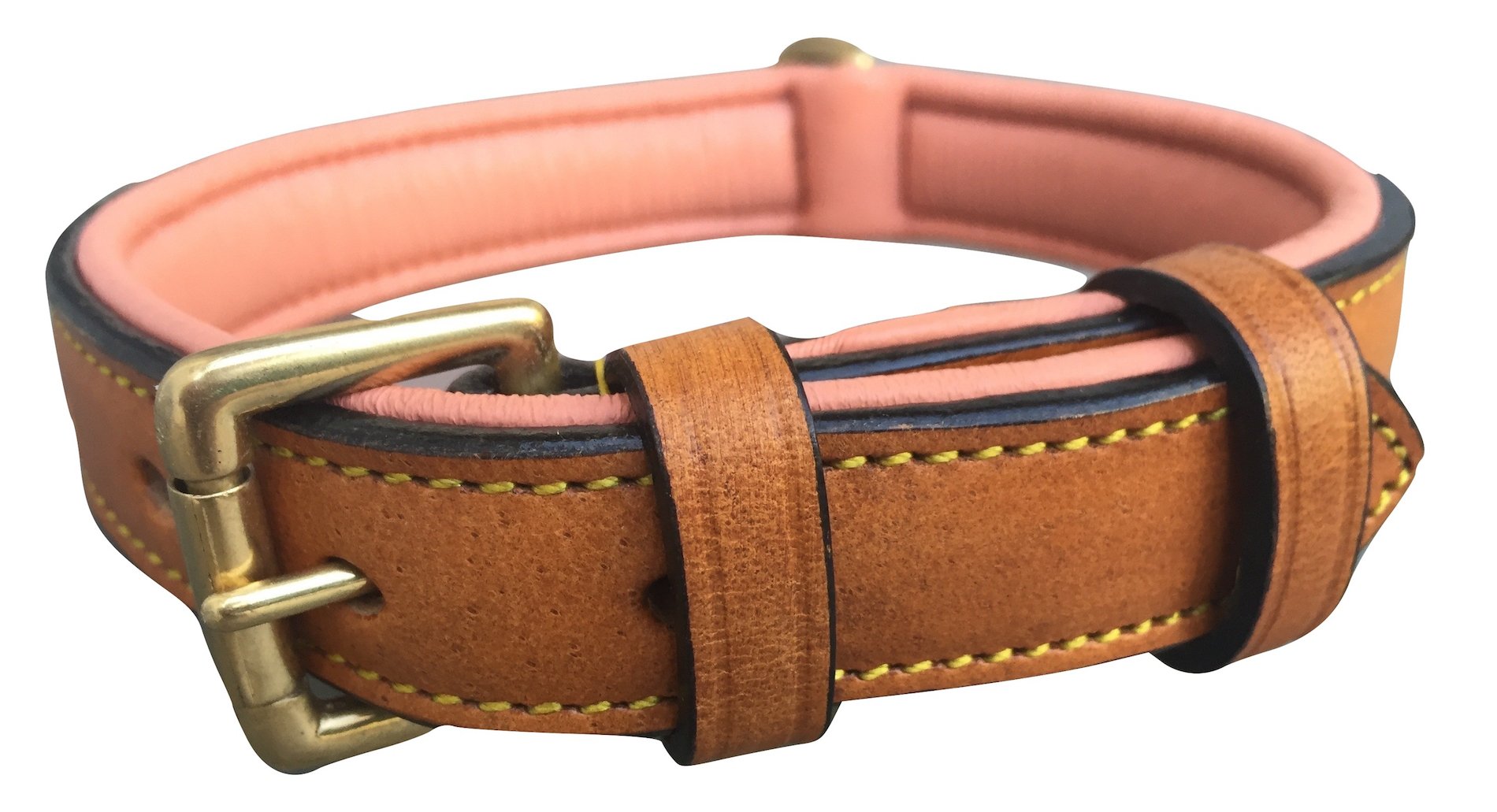 Soft Touch Collars Padded Leather Dog Collar, Size Medium, Tan And Coral, 20'' Long By 1 Inch Wide, Neck Size 14.5'' To 17.5'' I