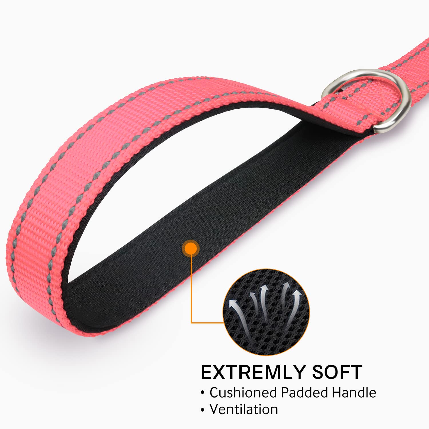 Joytale Double-Sided Reflective Dog Leash, 6 Ft/5 Ft/4 Ft, Padded Handle Nylon Dogs Leashes For Small & Medium Dogs Walking, Pink, 5Ft