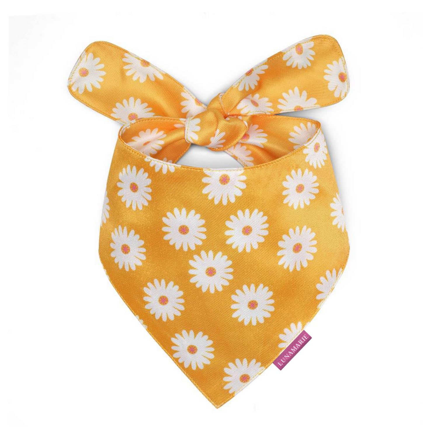 LunaMarie - Luxury Pet Birthday Bandanas -Premium & Silky Poly Fabric | 100% Handmade | Custom Shape Dual Layered (Daisies, Larg