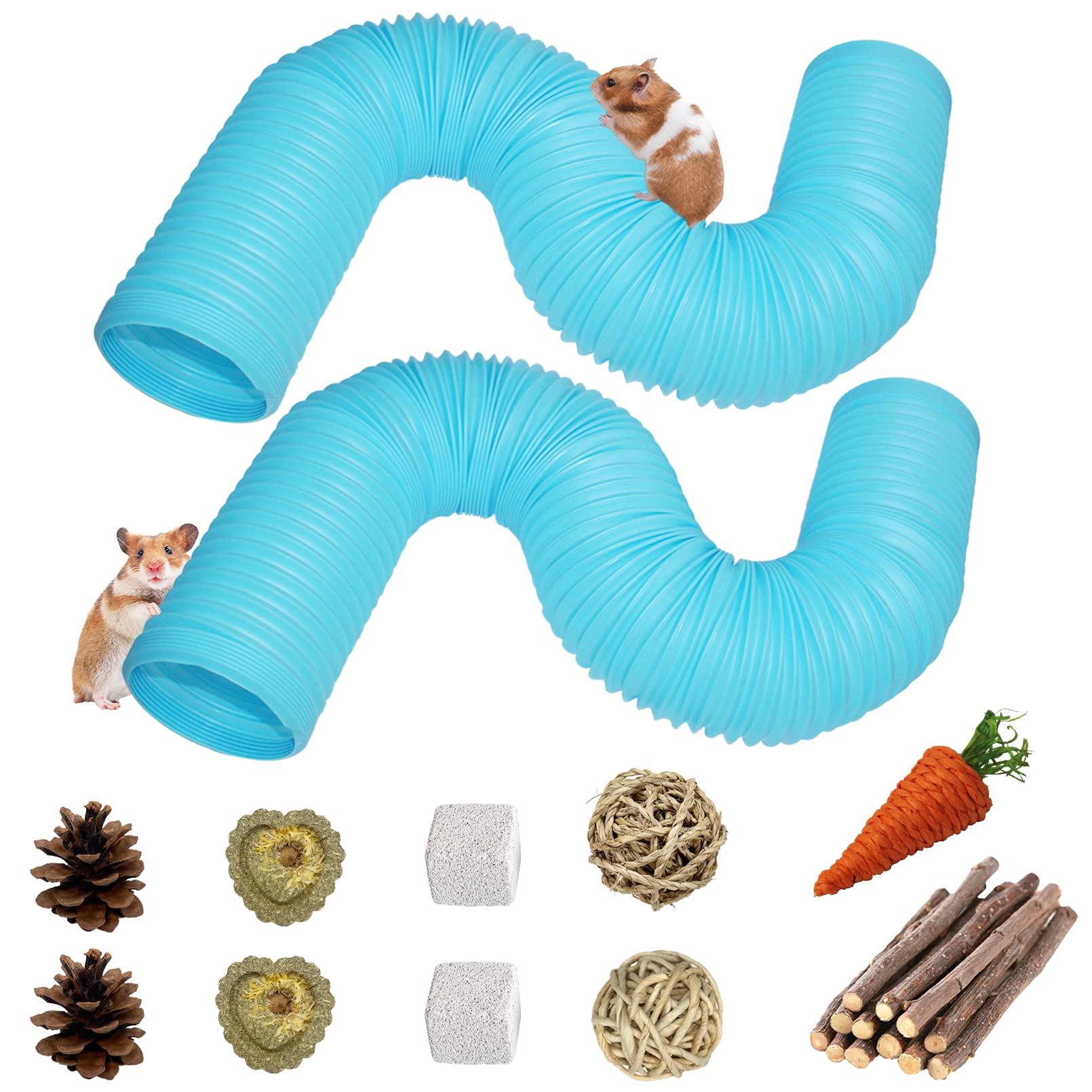 Pinvnby Hamster Fun Tunnels,Guinea Pigs Plastic Tube,Hamsters Foldable Exercising Training Hideout Tunnel 12 Pcs Small Animals Toys For Mouse Gerbils Rats Mice Ferrets(Blue)
