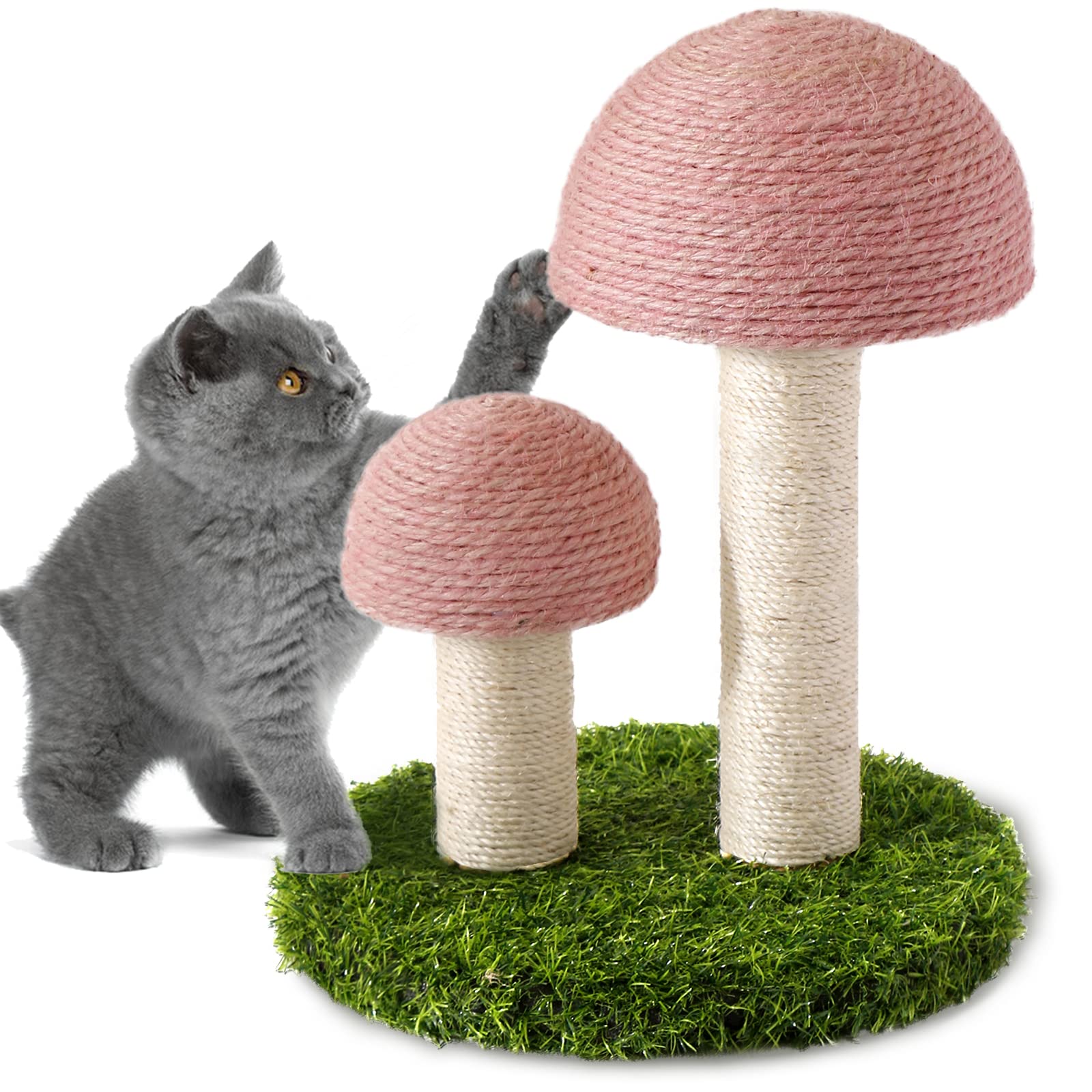 Lihaobm Cat Scratching Post - Mushroom Cat Scratcher Featuring With Natural Sisal Caps Scratch Pole And Sturdy Base For Kittens & Small Cats - Pink