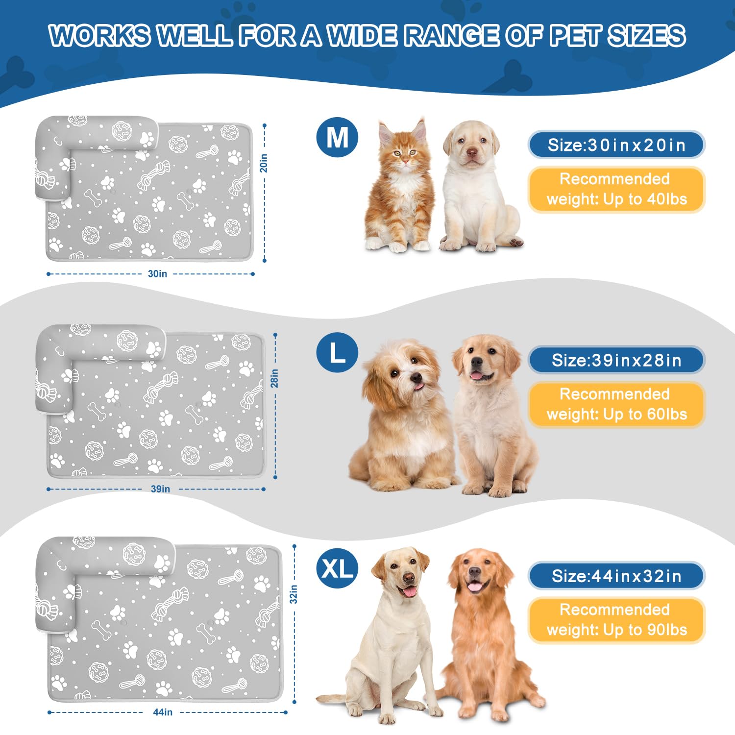 Mh Mylune Home Dog Cooling Mat With Supportive Pillows, 44''X32'' Arc-Chill Fiber & Endothermic Color Changing Self Cooling Pad,