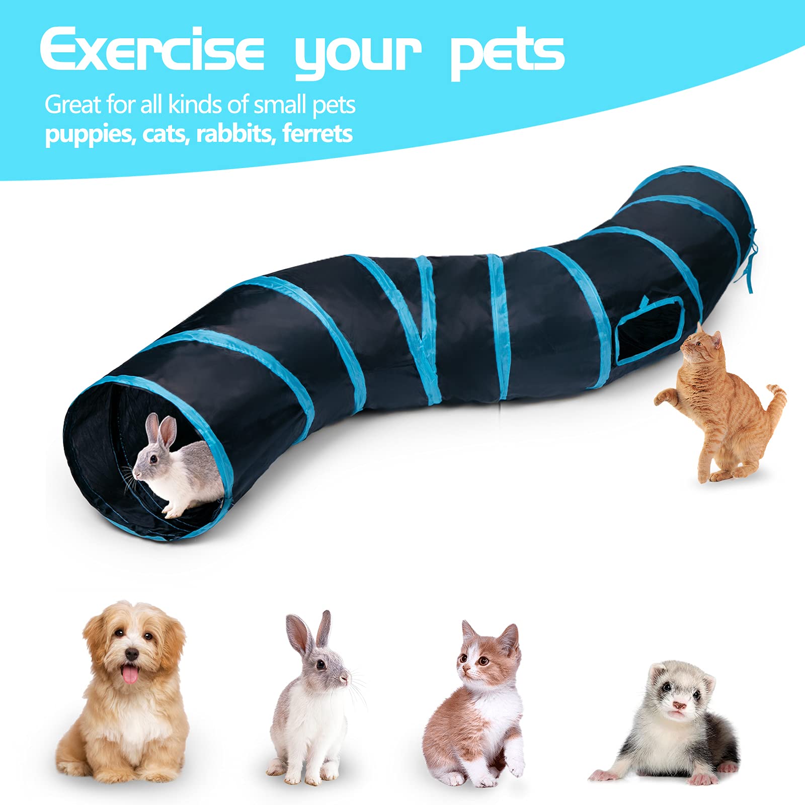 Sheldamy Cat Tunnel, S-2-Way Cat Tunnels For Indoor Cats, Collapsible Cat Play Tunnel, Interactive Toy Maze Cat House With 1 Pla