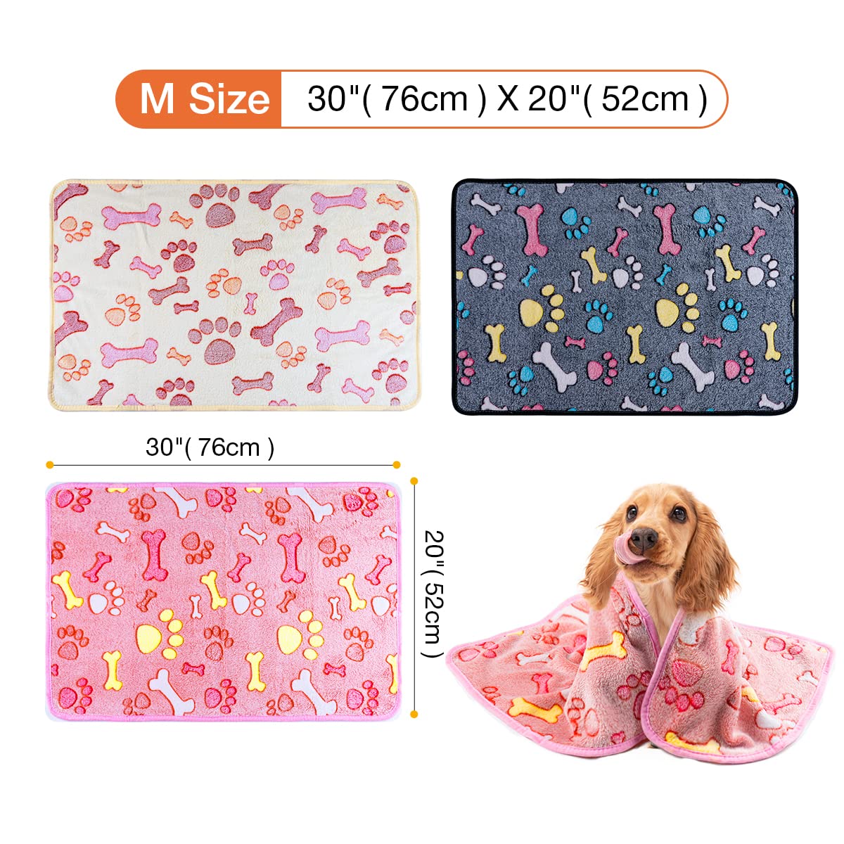 Pet Soft Blankets For Dogs - Fluffy Cats Dogs Blankets For Small Medium & Large Dogs, Cute Print Pet Throw Puppy Blankets Fleece (Bone, 3M)