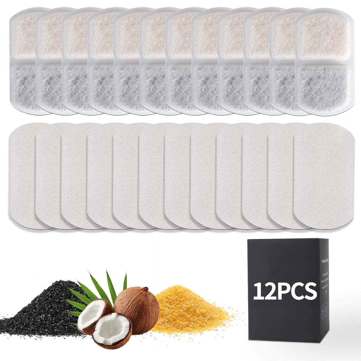 12 Pack Dog Water Replacement Filters Compatible With Battery Operated Wireless Stainless Steel Pet Bowl, Dog Fountain Filter Re