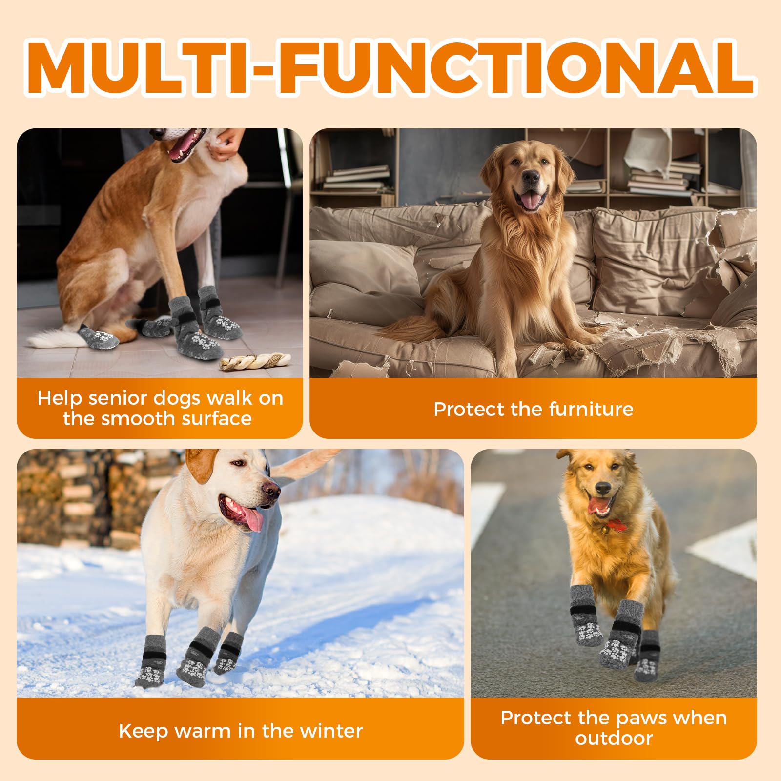 Runpaws Anti-Slip Dog Socks Prevent Licking Paws,Dog Socks With Grippers For Senior Dogs Walk On Hardwood Floor,Dog Grippers Wit