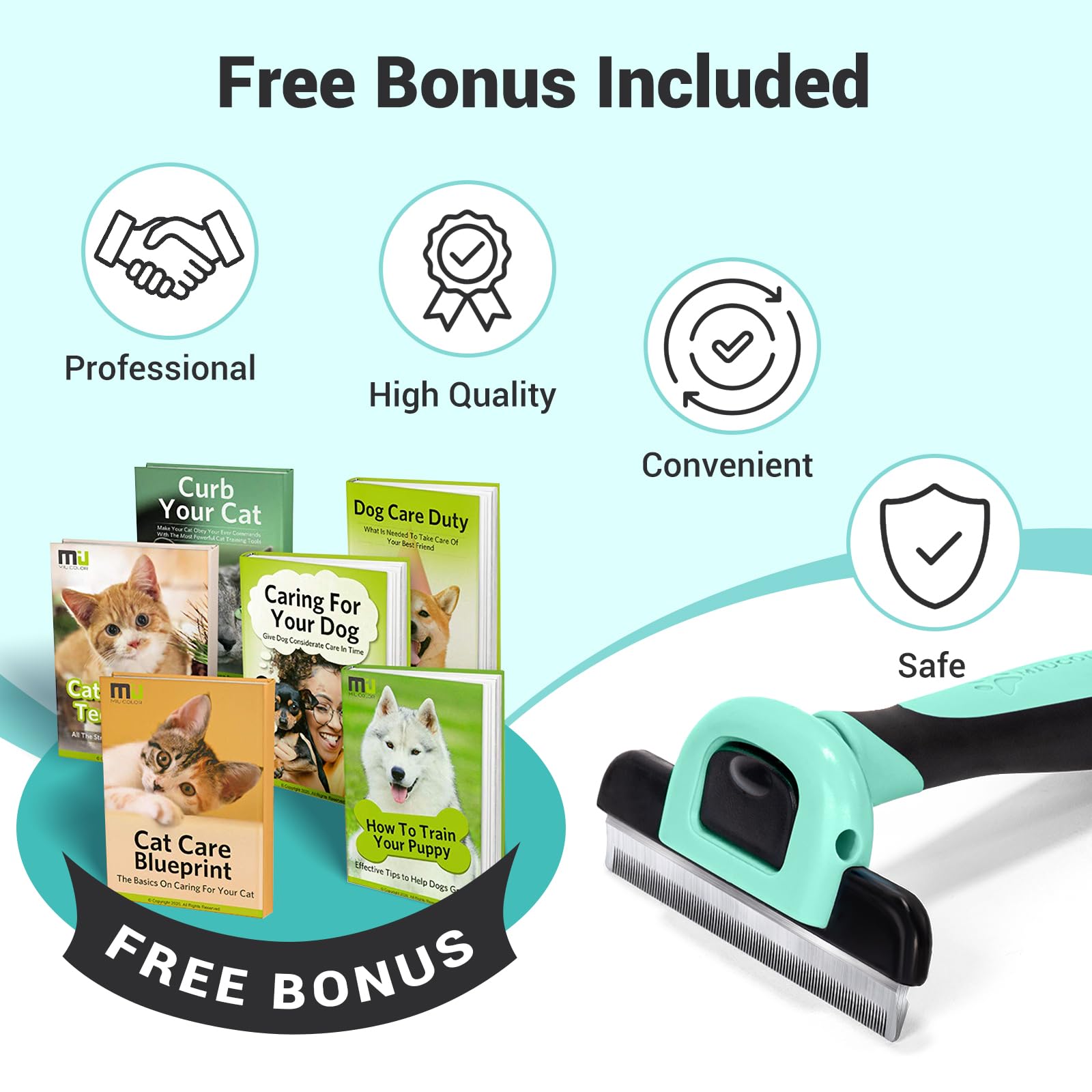 Miu Color Pet Grooming Brush, Deshedding Tool For Dogs & Cats, Effectively Reduces Shedding By Up To 95% For Short Medium And Long Pet Hair,Spring Green