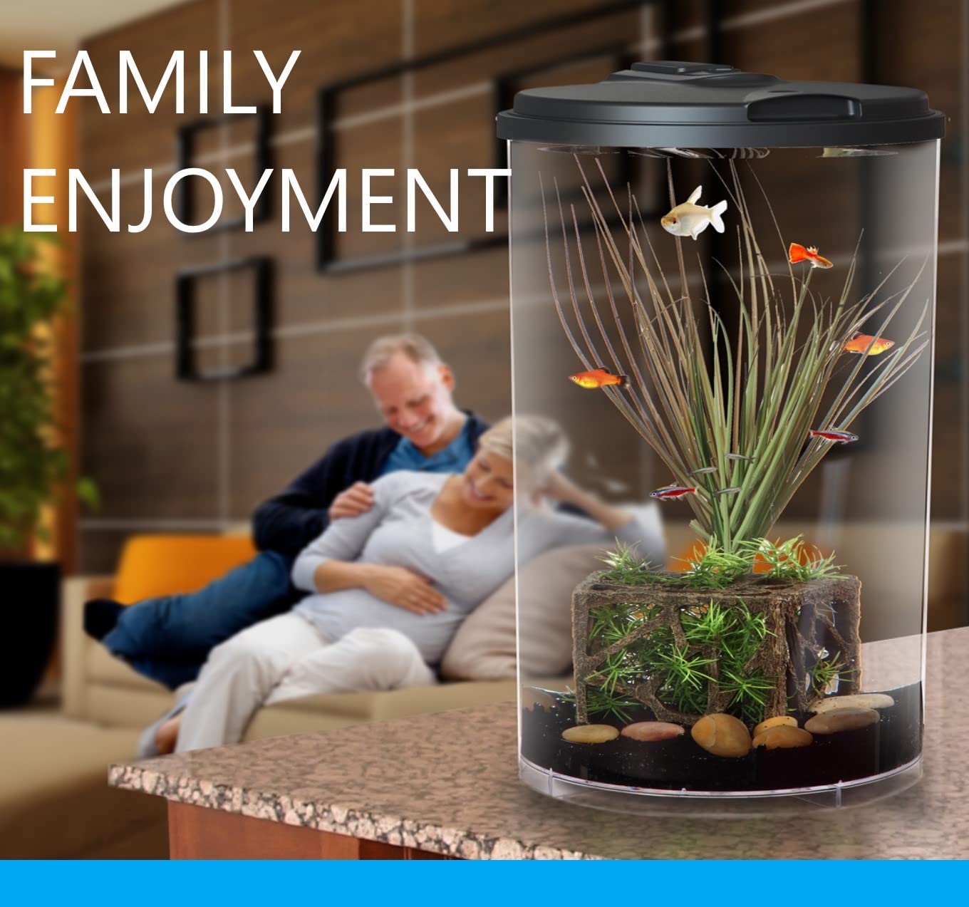 Koller Products Plastic 6-Gallon Aquaview 360 Aquarium Kit For Tropical Fish, Betta Fish With Led Lighting And Power Filter Clear