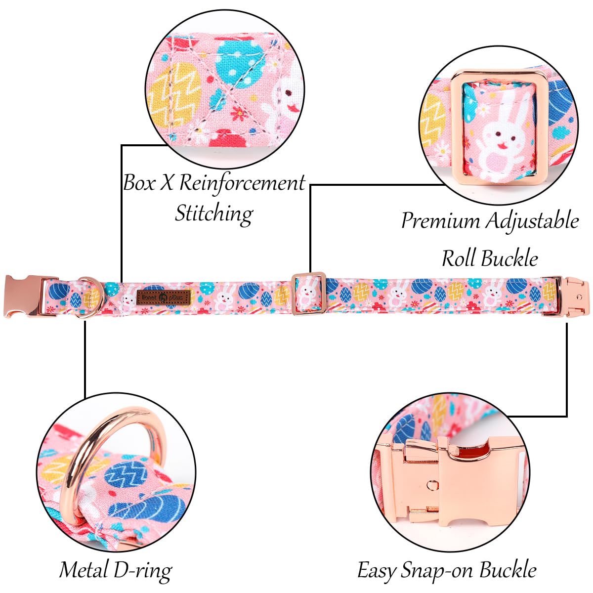 Lionet Paws Easter Dog Collar With Flower,Pink Dog Collar With Colorful Egg Flower For Girl Dogs, L, Neck 16-24 In