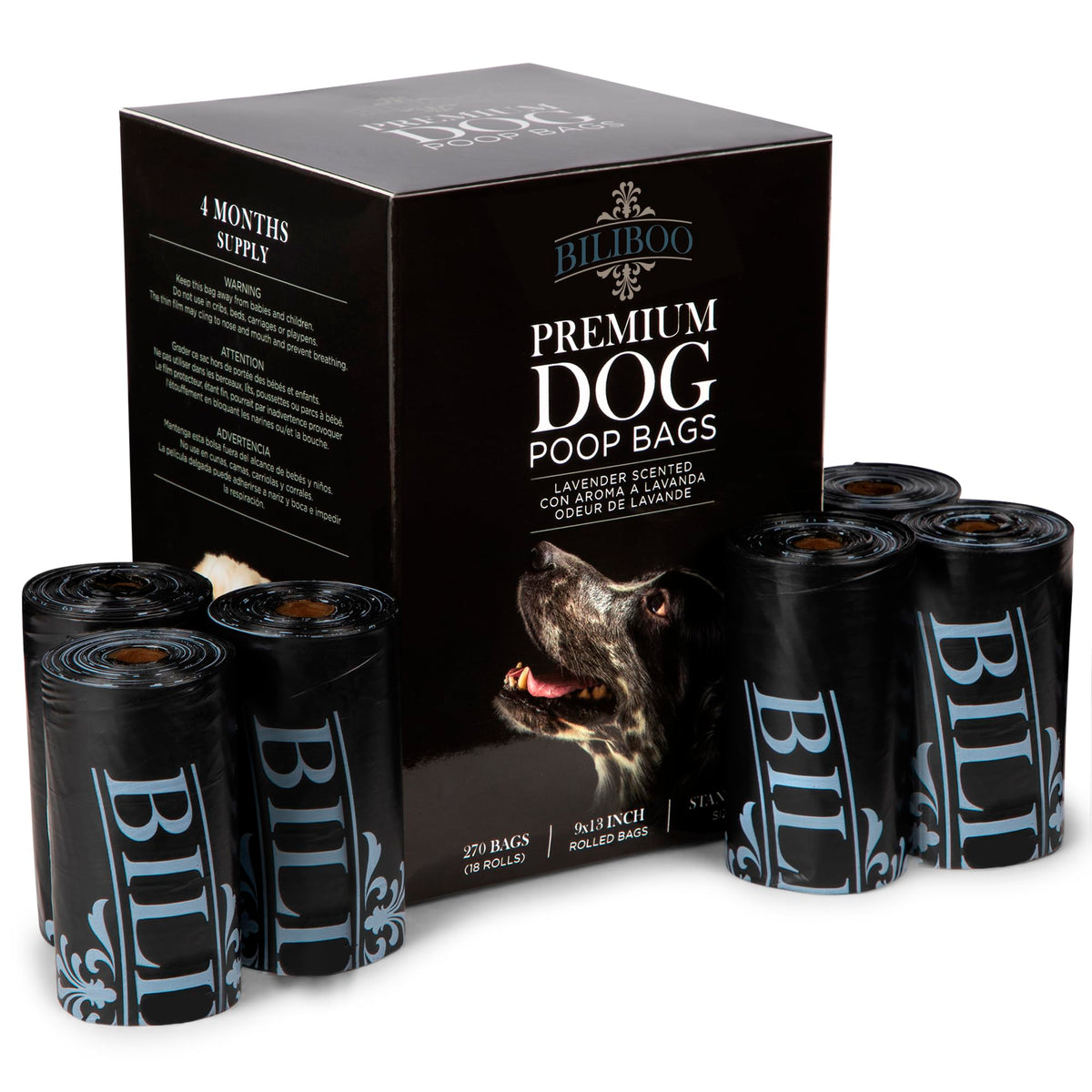 Disposable Dog Poop Bags, Black, Set Of 270/18 Rolls, Leak-Proof - Durable, Lavender Scented Doggie Bags For Poop - Premium Qual
